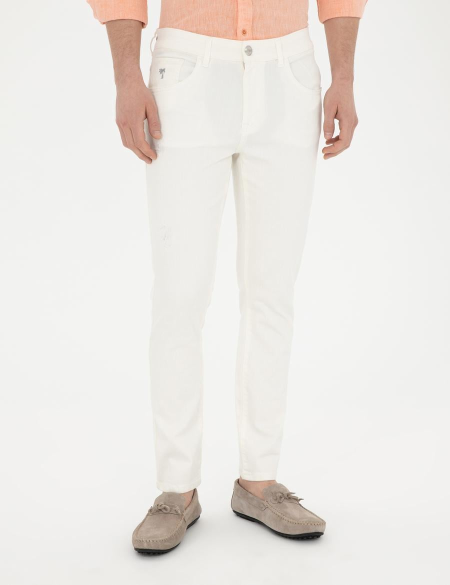 Ekru Slim Fit Jean Pantolon