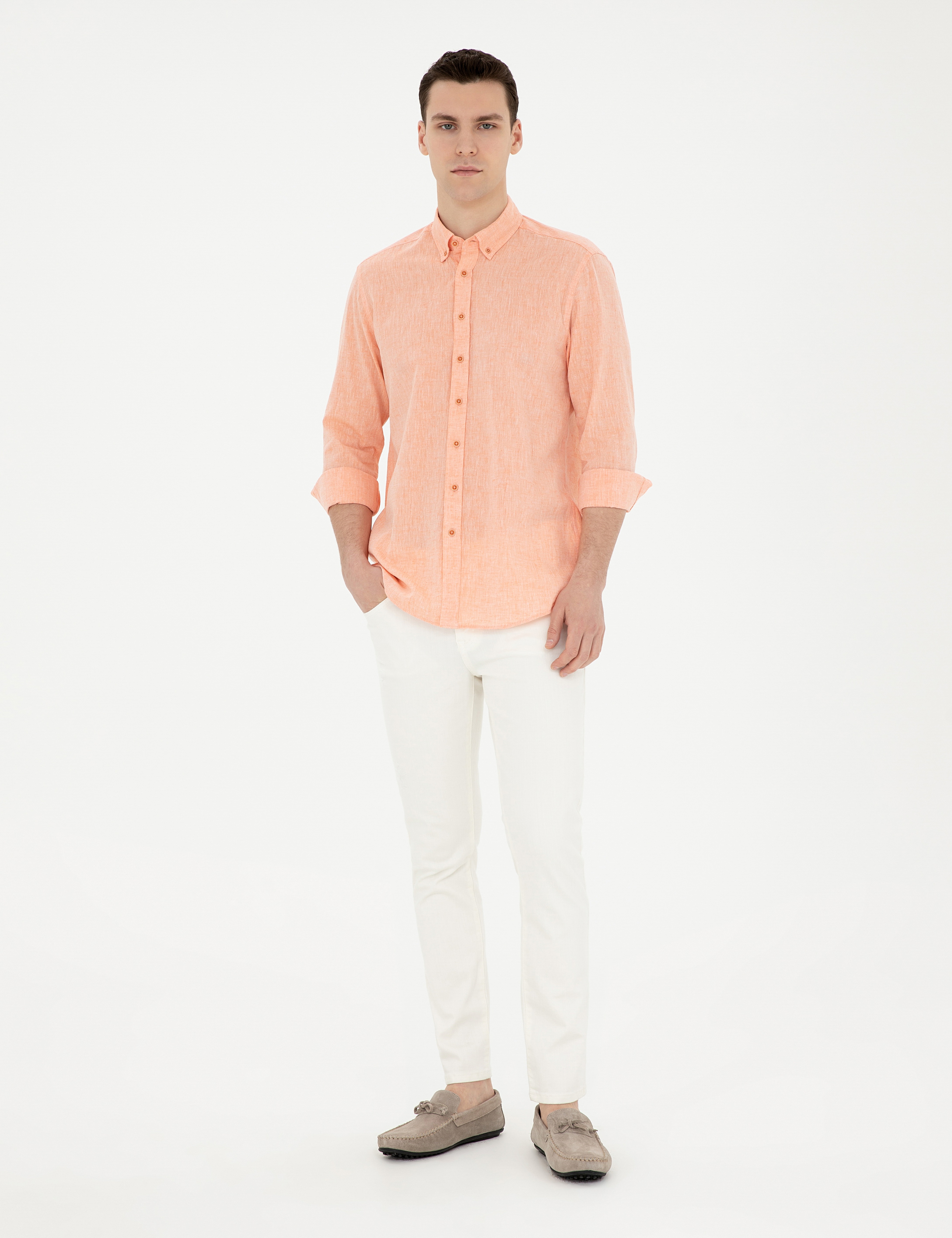 Ekru Slim Fit Jean Pantolon - Image 3
