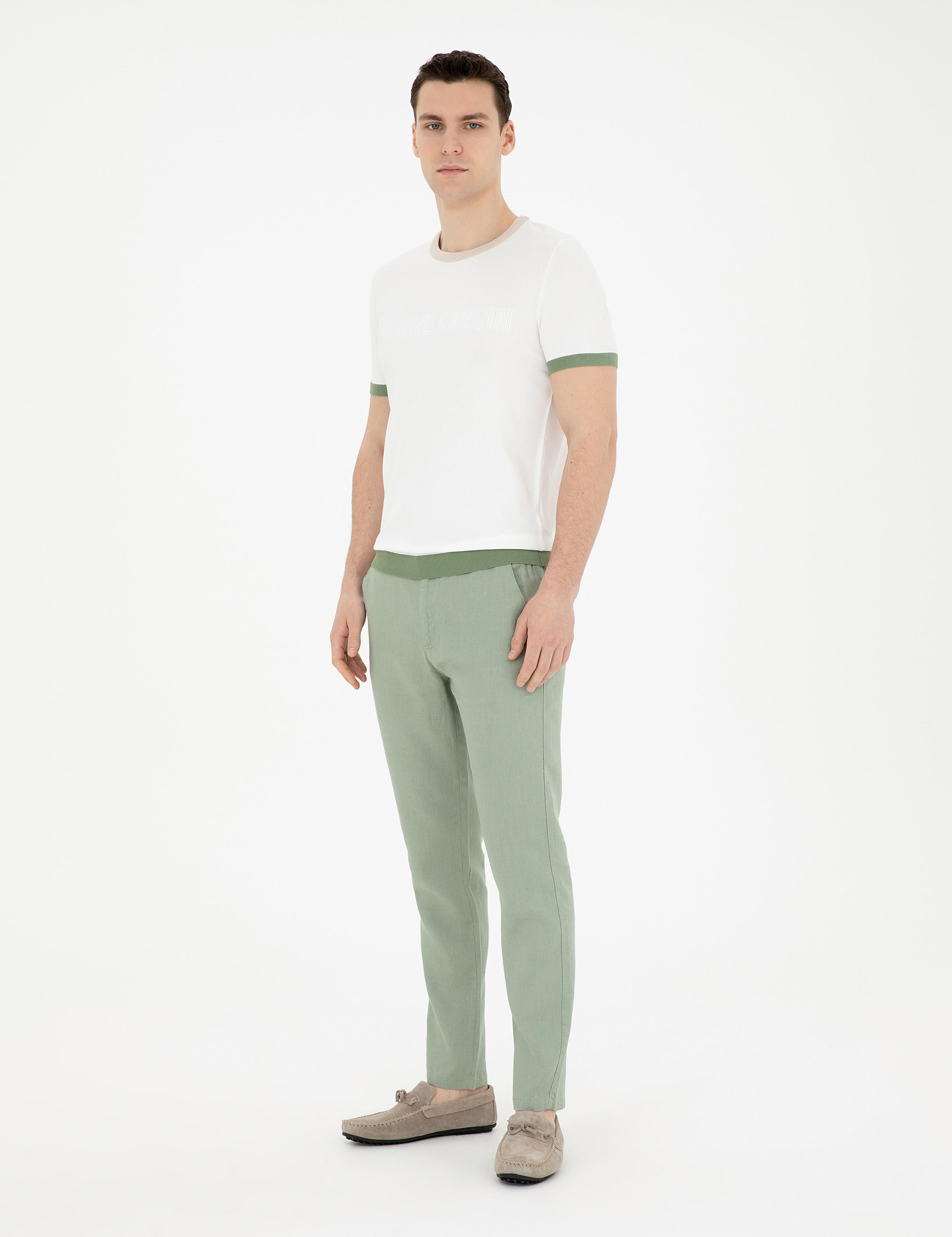 Yeşil Carrot Fit %100 Keten Kanvas Pantolon