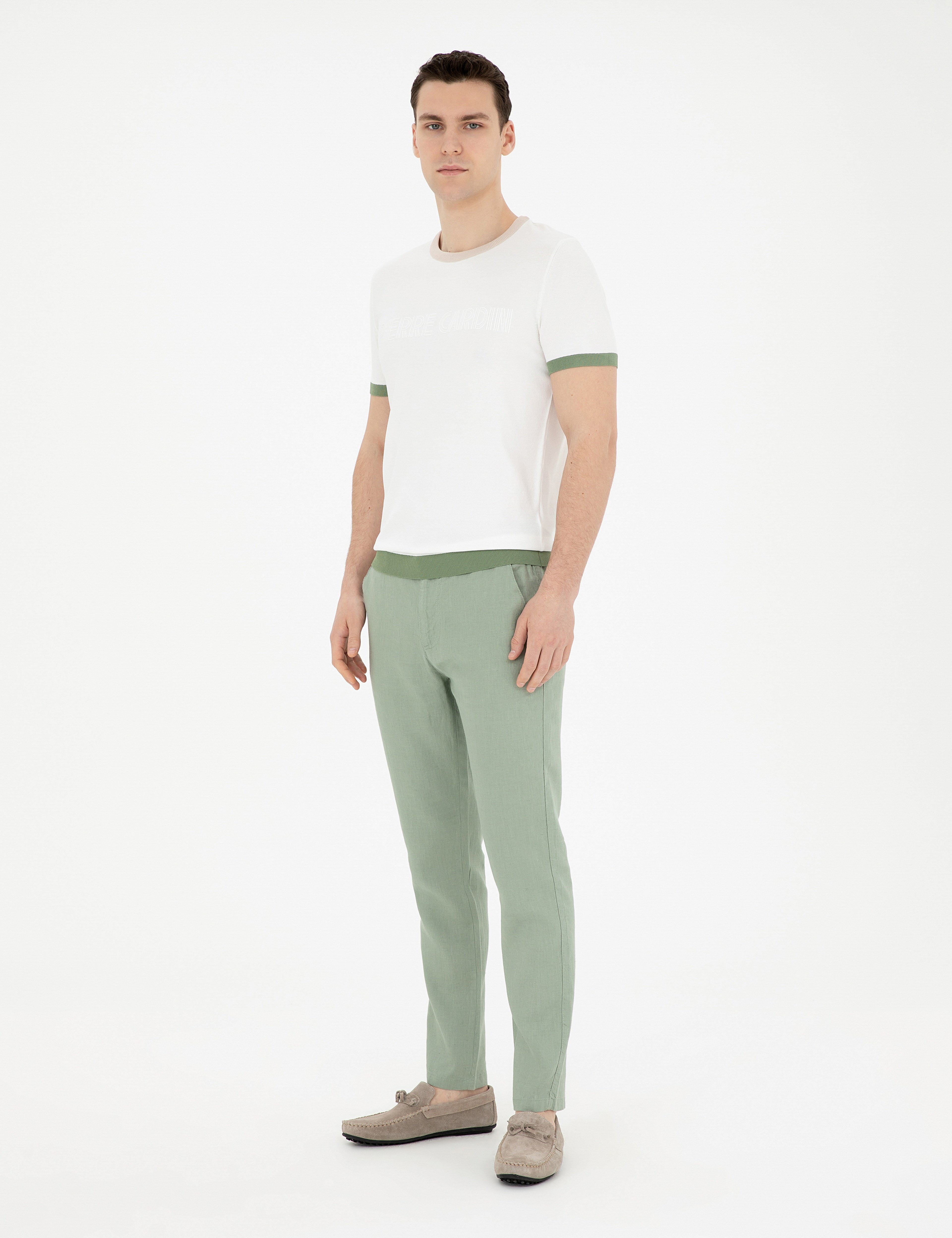 Yeşil Carrot Fit %100 Keten Kanvas Pantolon - Image 3