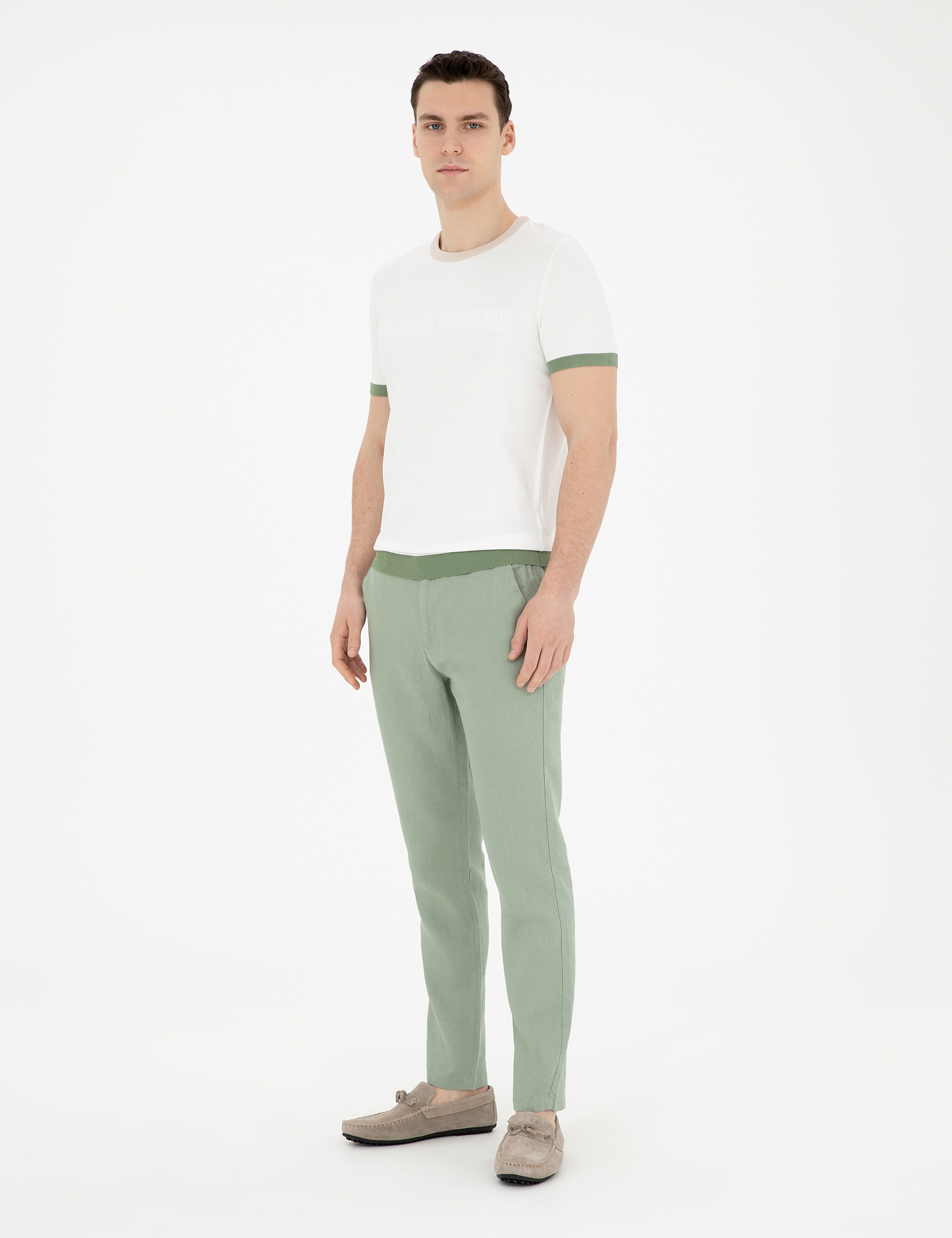 Yeşil Carrot Fit %100 Keten Kanvas Pantolon