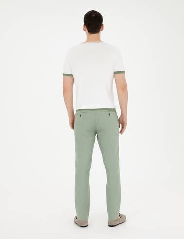 Yeşil Carrot Fit %100 Keten Kanvas Pantolon