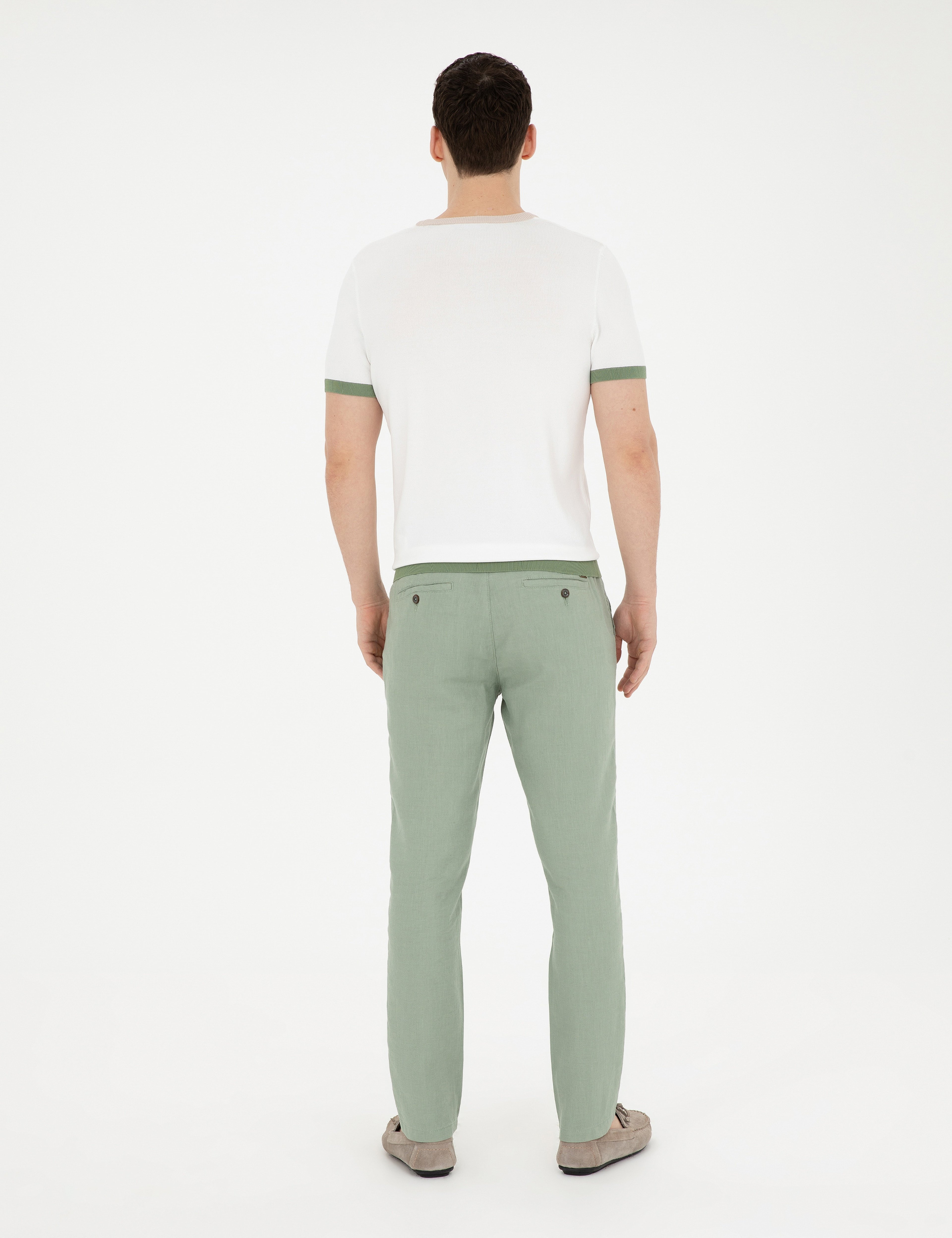 Yeşil Carrot Fit %100 Keten Kanvas Pantolon - Image 4