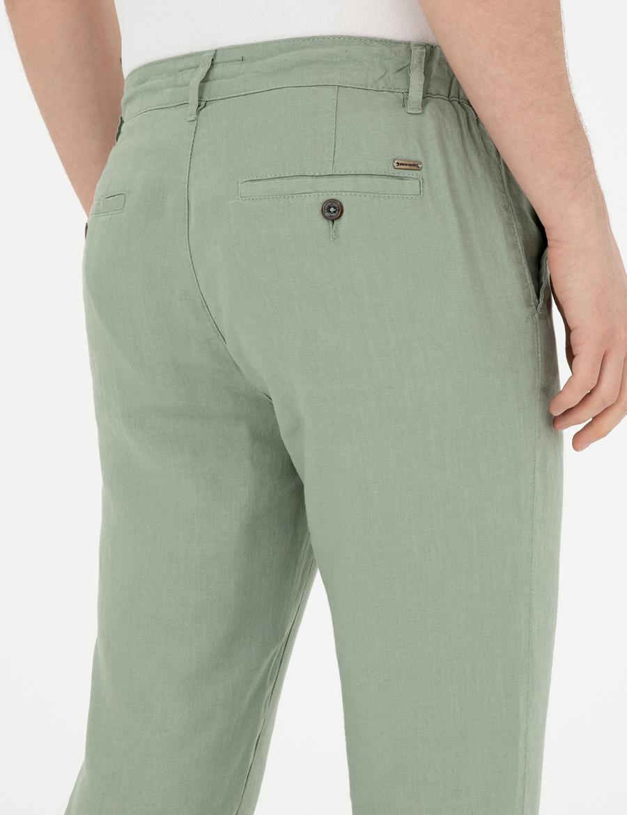 Yeşil Carrot Fit %100 Keten Kanvas Pantolon