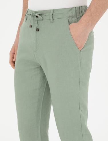 Yeşil Carrot Fit %100 Keten Kanvas Pantolon