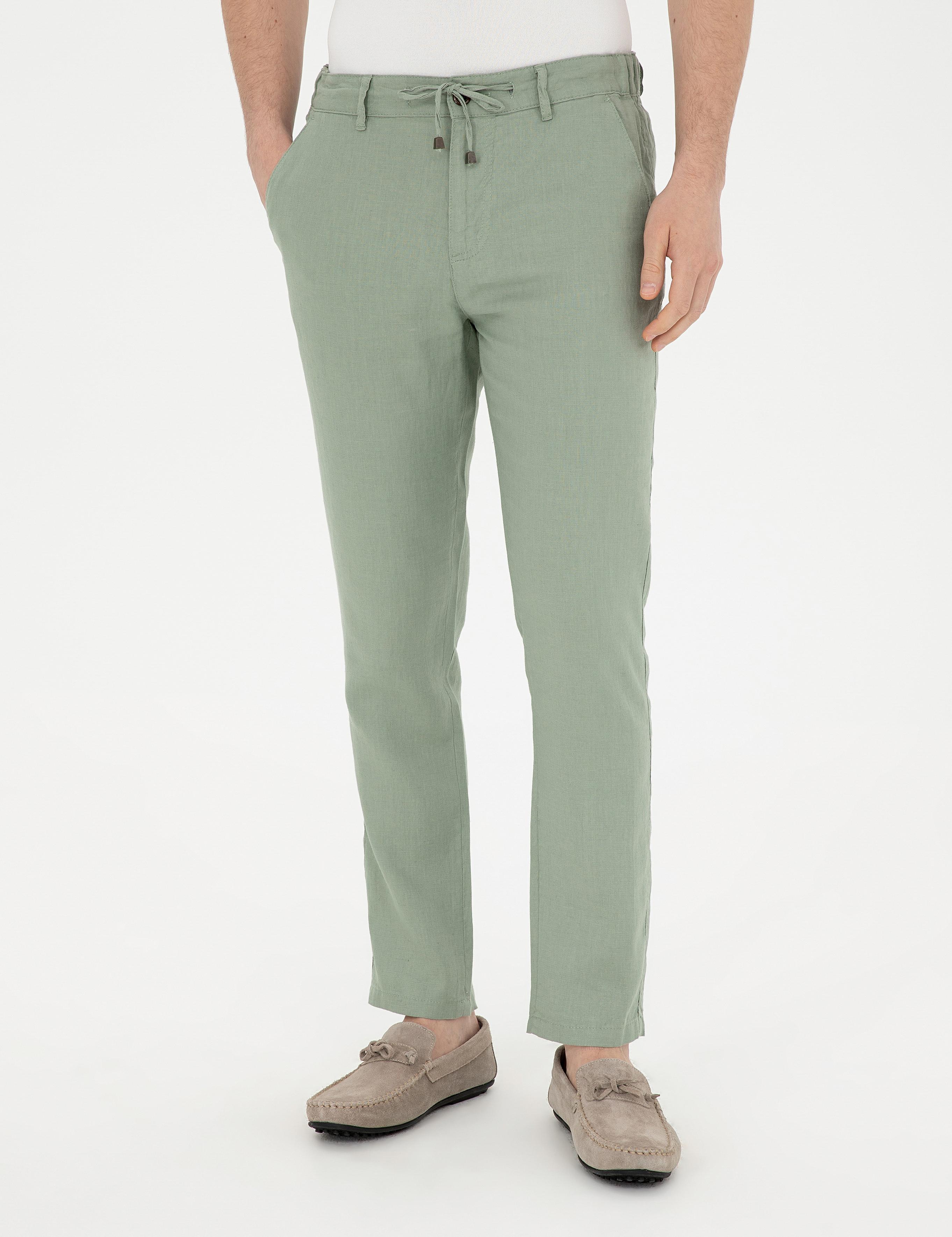 Yeşil Carrot Fit %100 Keten Kanvas Pantolon