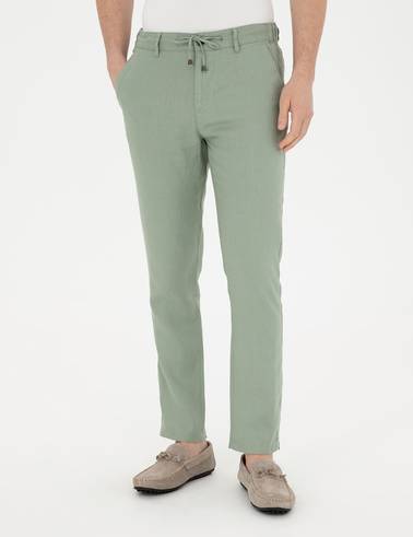 Yeşil Carrot Fit %100 Keten Kanvas Pantolon