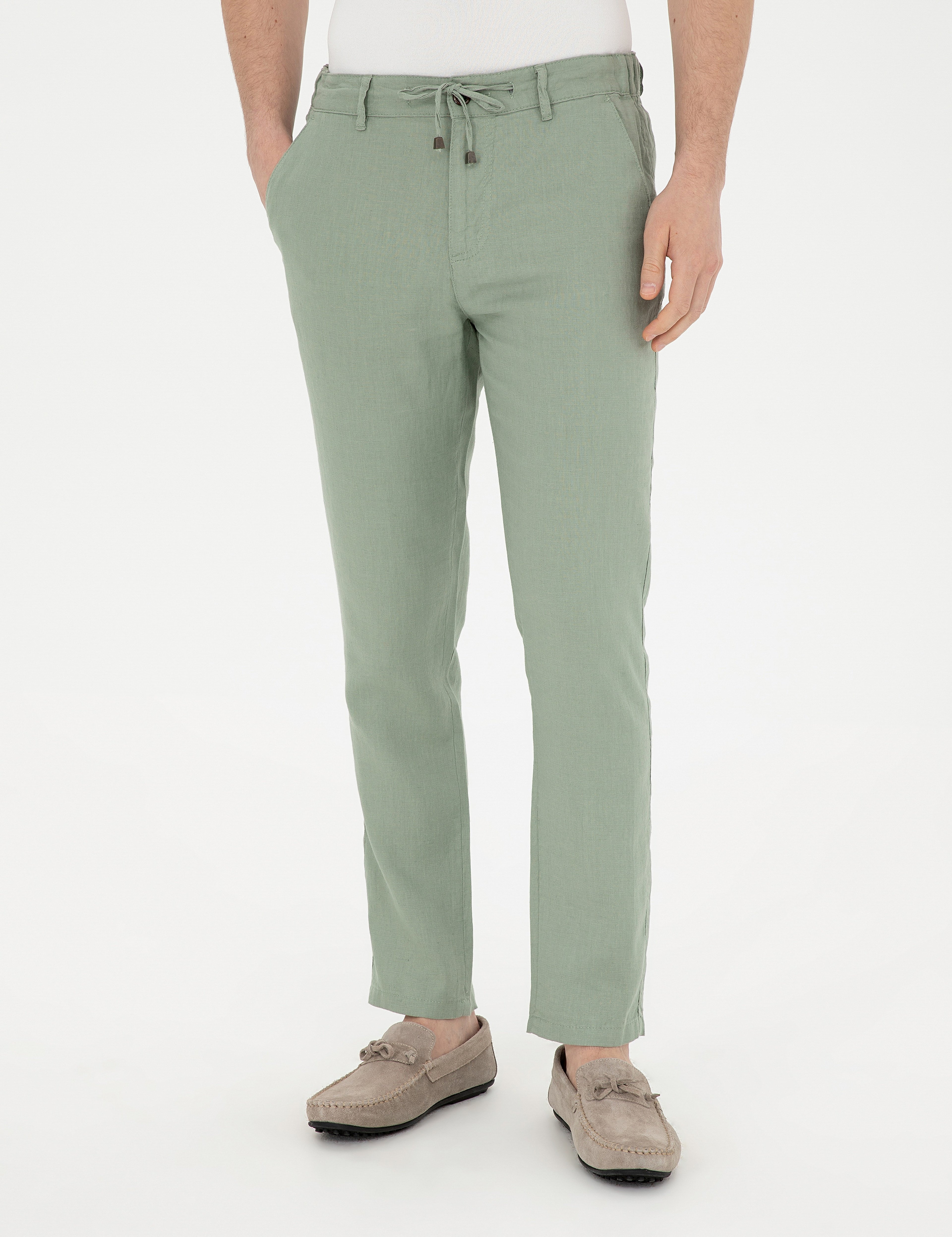 Yeşil Carrot Fit %100 Keten Kanvas Pantolon - Image 2