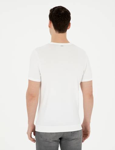 Beyaz Slim Fit Bisiklet Yaka Triko Tişört