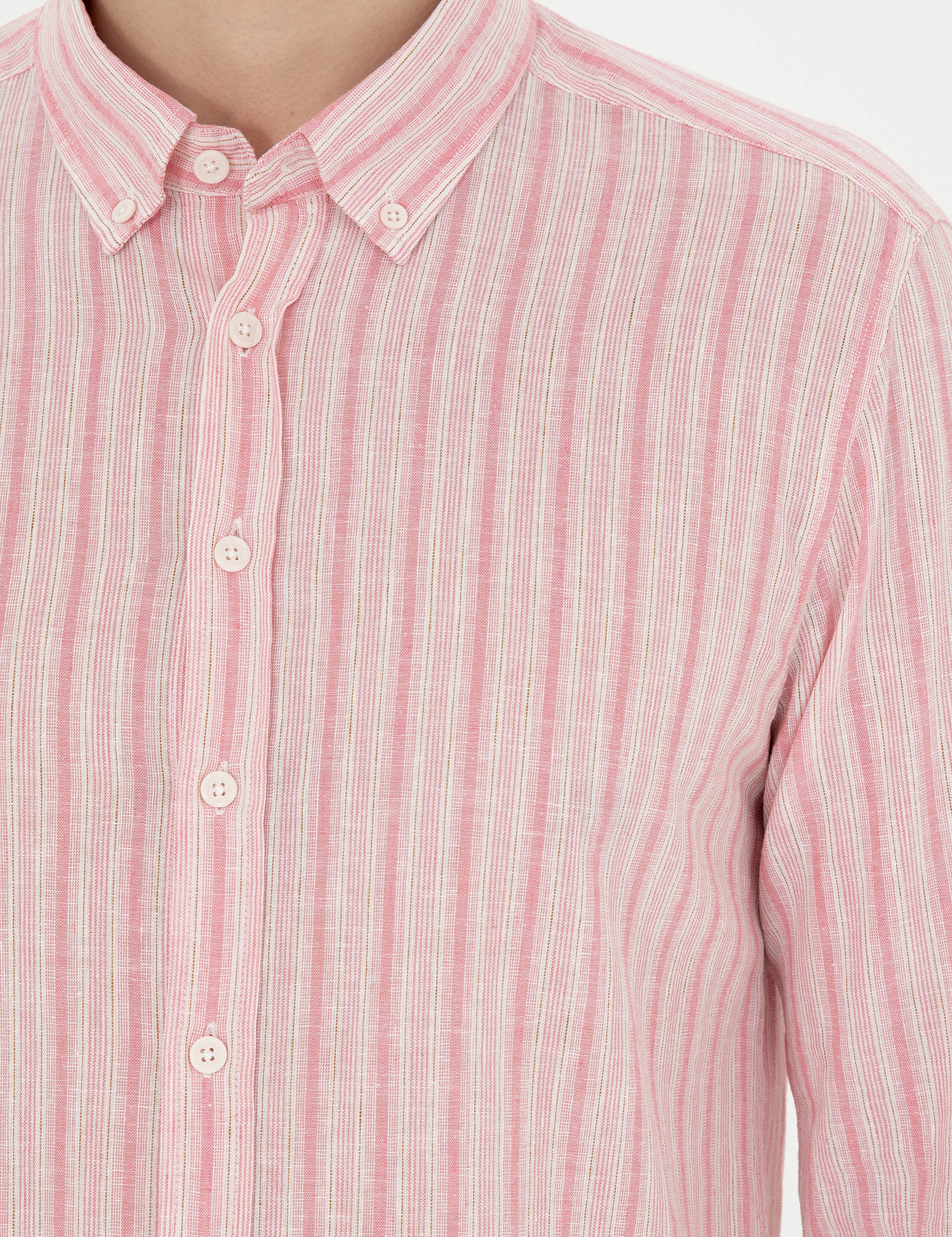 Pembe Slim Fit Uzun Kollu Gömlek - Image 7