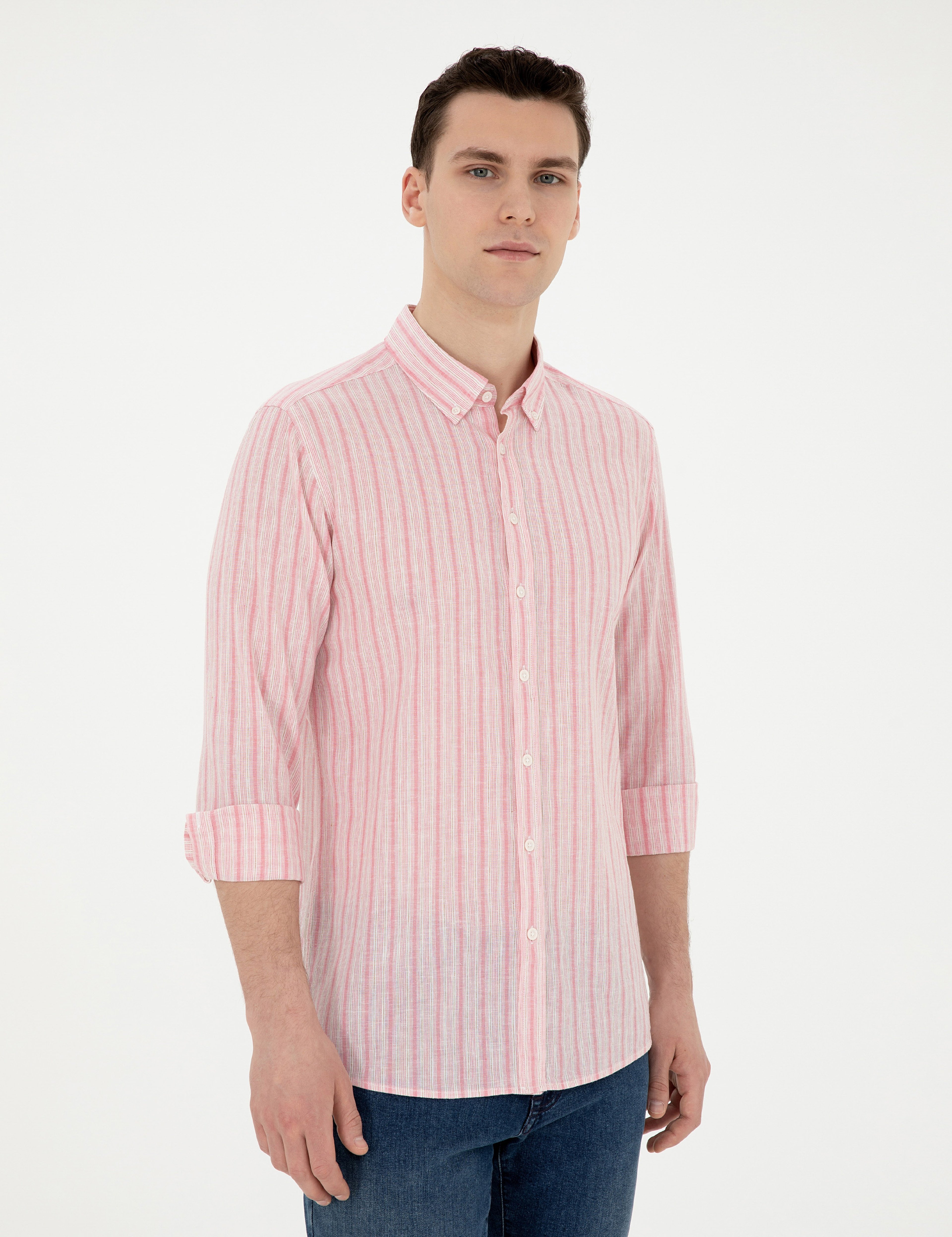 Pembe Slim Fit Uzun Kollu Gömlek - Image 3