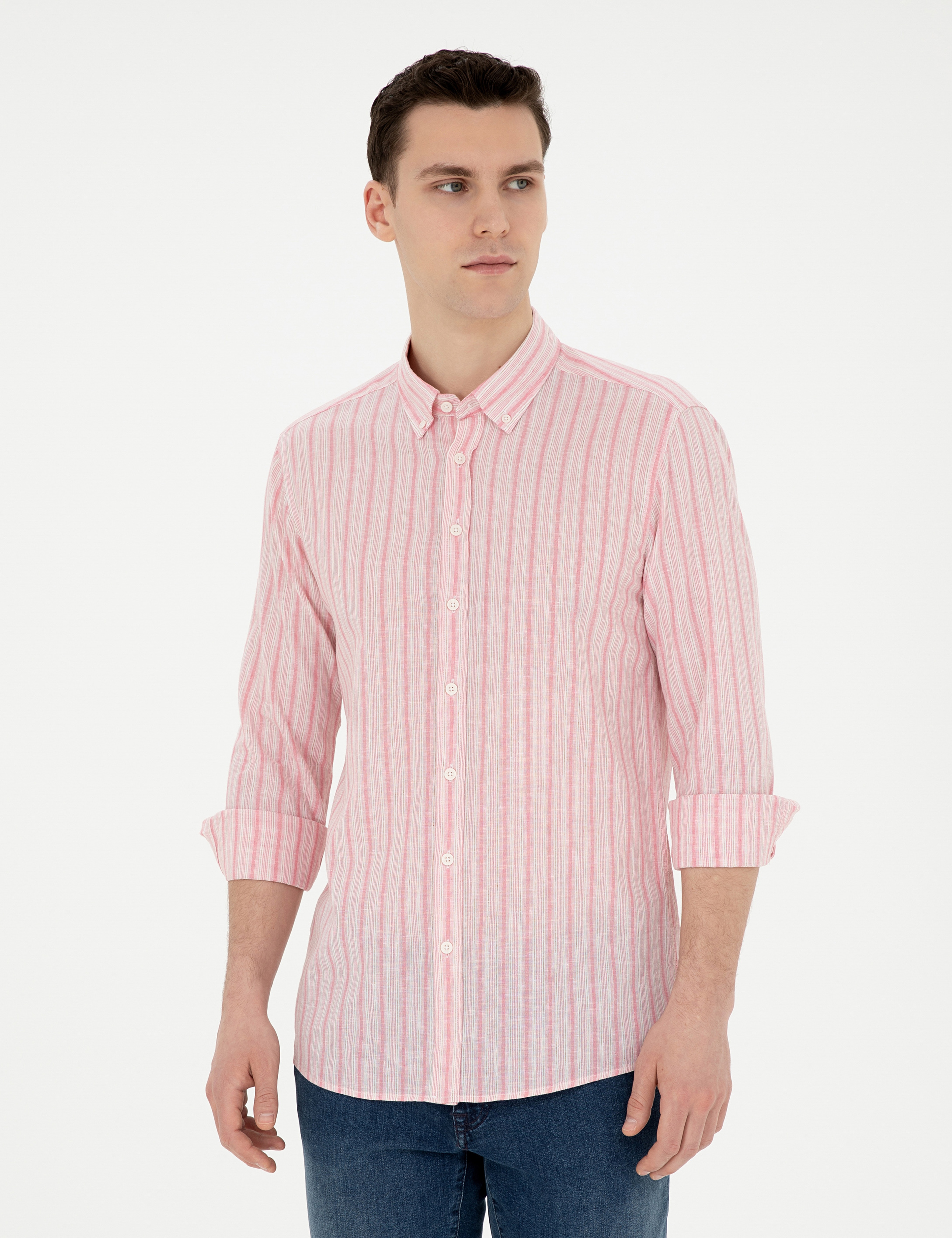 Pembe Slim Fit Uzun Kollu Gömlek