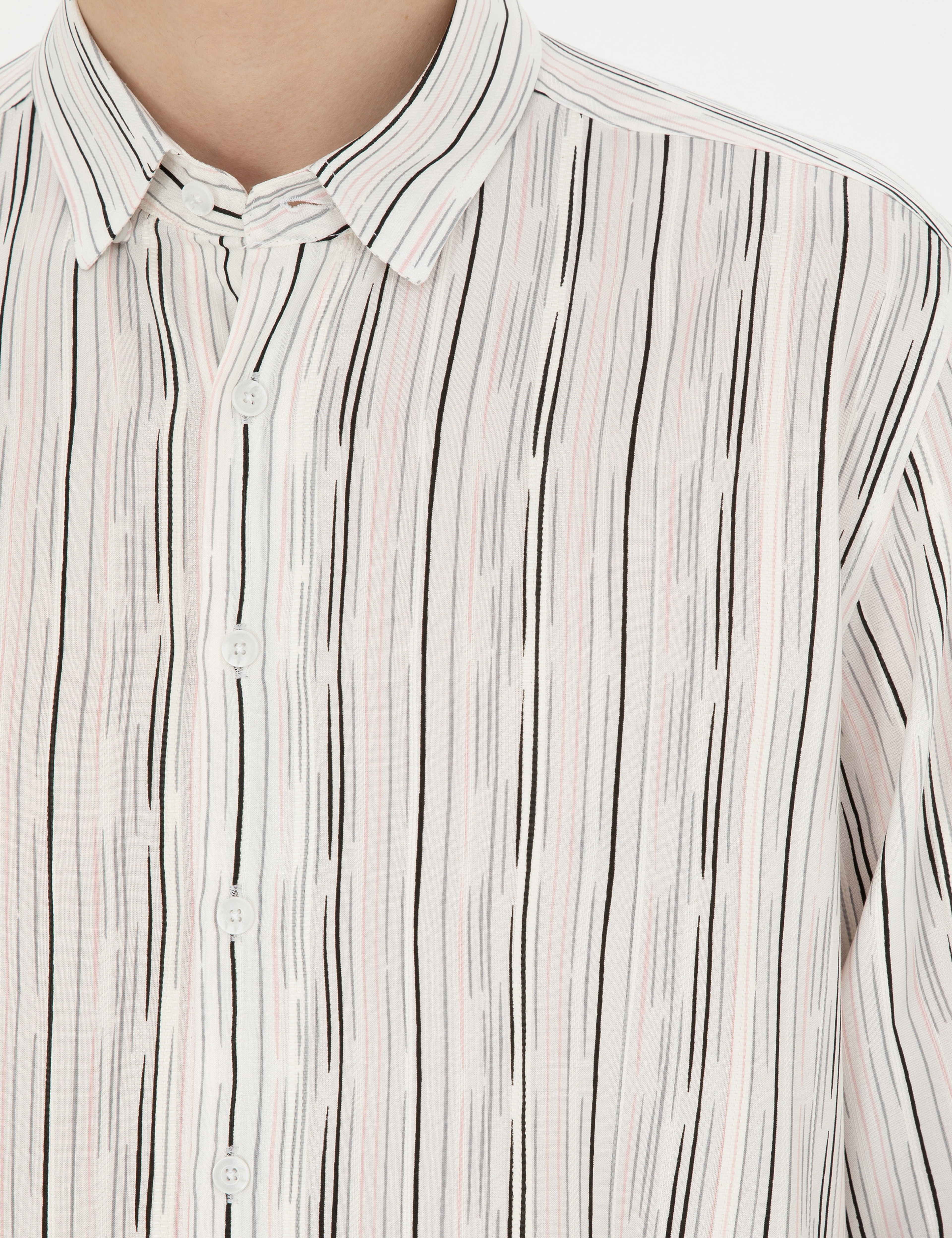 Siyah Keten Karışımlı Slim Fit Uzun Kollu Gömlek - Image 7