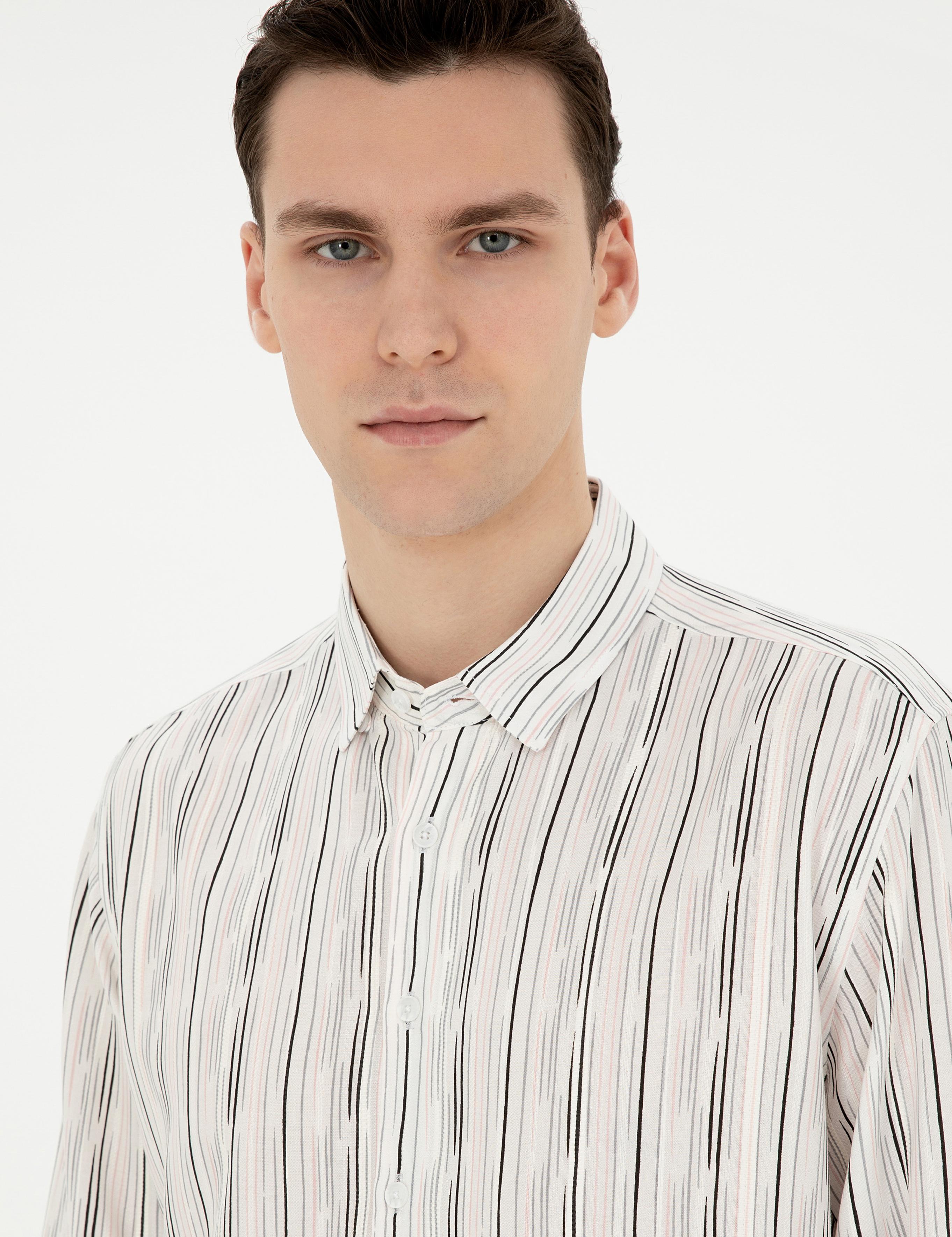 Siyah Keten Karışımlı Slim Fit Uzun Kollu Gömlek