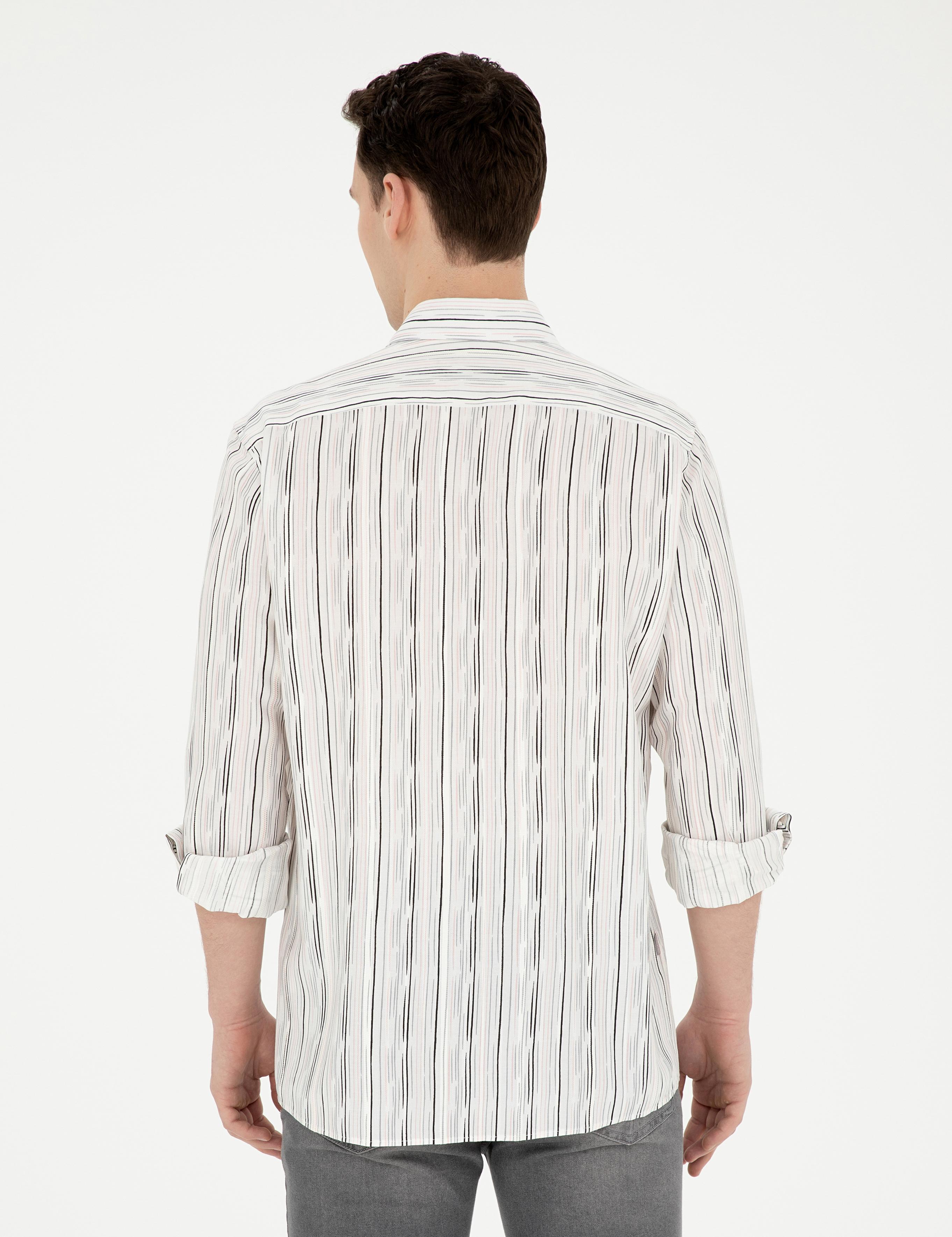 Siyah Keten Karışımlı Slim Fit Uzun Kollu Gömlek