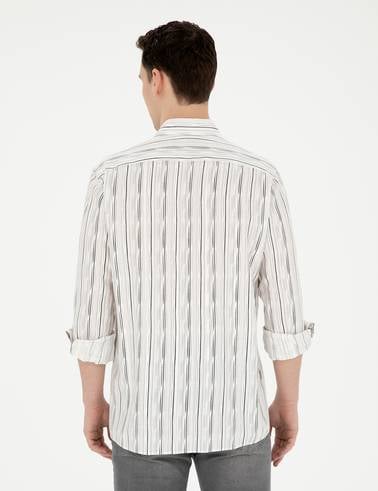 Siyah Keten Karışımlı Slim Fit Uzun Kollu Gömlek