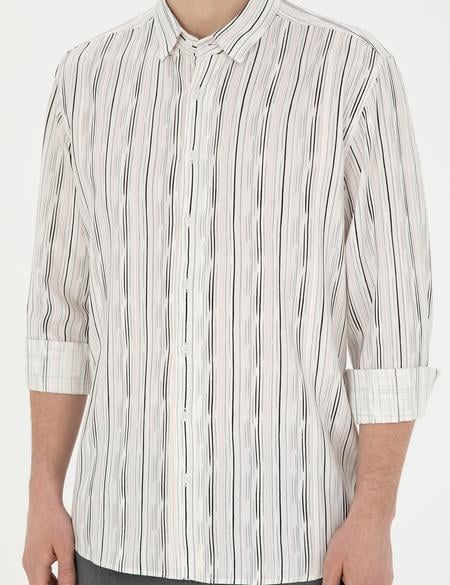 Siyah Keten Karışımlı Slim Fit Uzun Kollu Gömlek - 50283508041