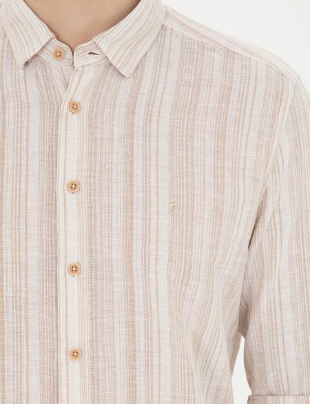 Kahverengi Keten Karışımlı Regular Fit Uzun Kollu Gömlek - 50284591022