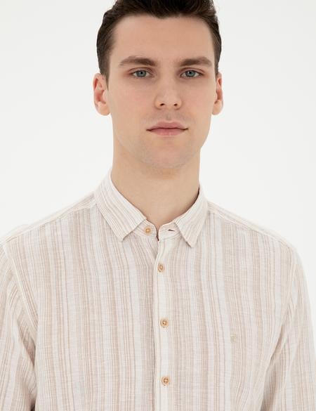 Kahverengi Keten Karışımlı Regular Fit Uzun Kollu Gömlek - 50284591022