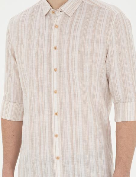 Kahverengi Keten Karışımlı Regular Fit Uzun Kollu Gömlek - 50284591022