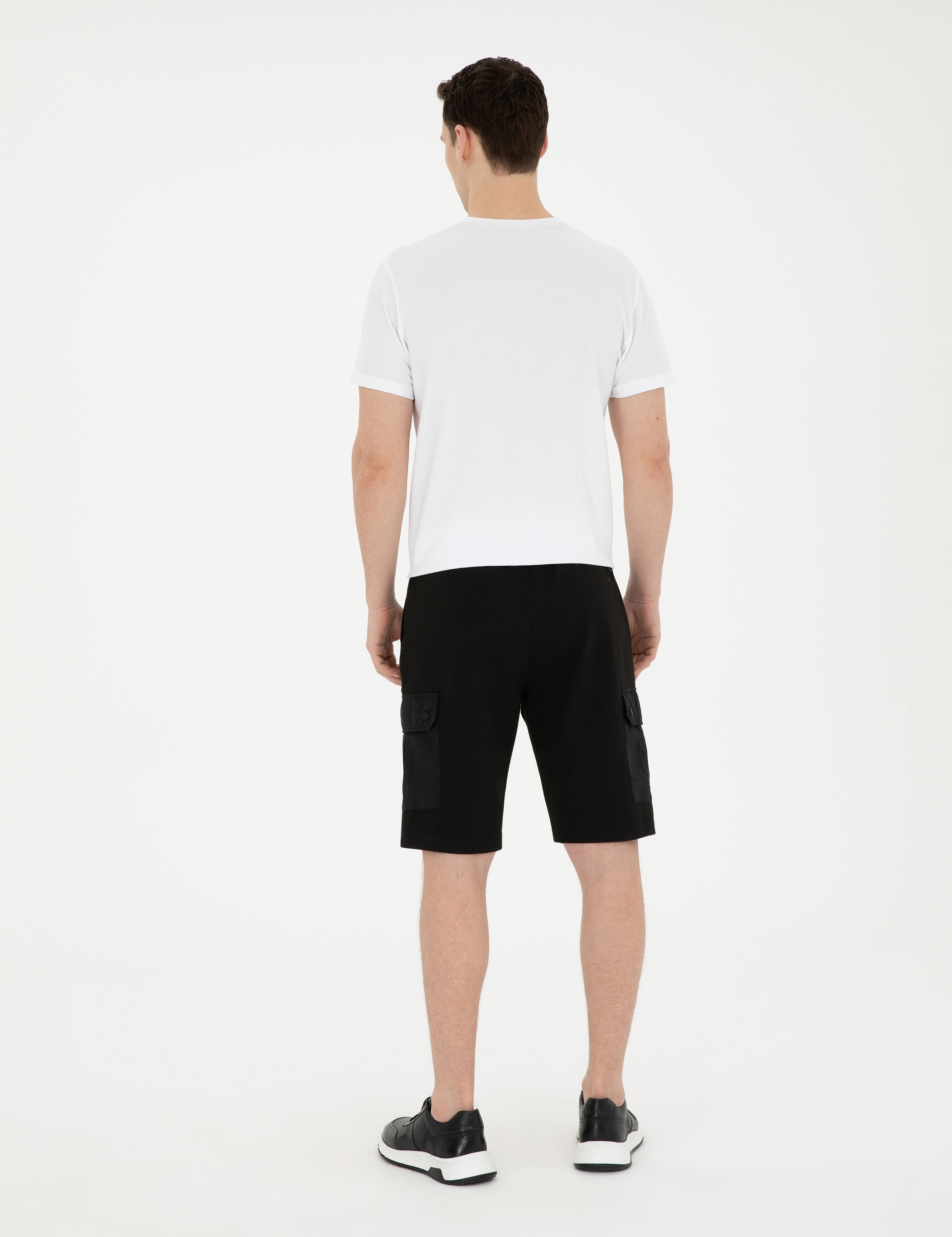 Siyah Regular Fit Örme Şort - Image 4