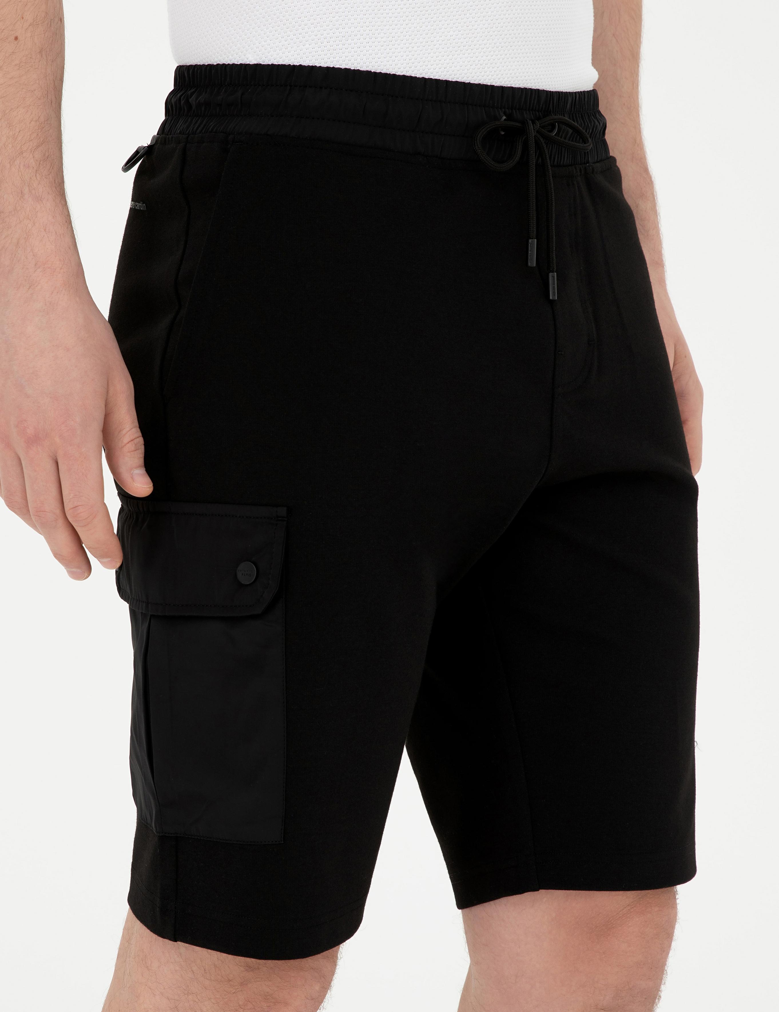 Siyah Regular Fit Örme Şort