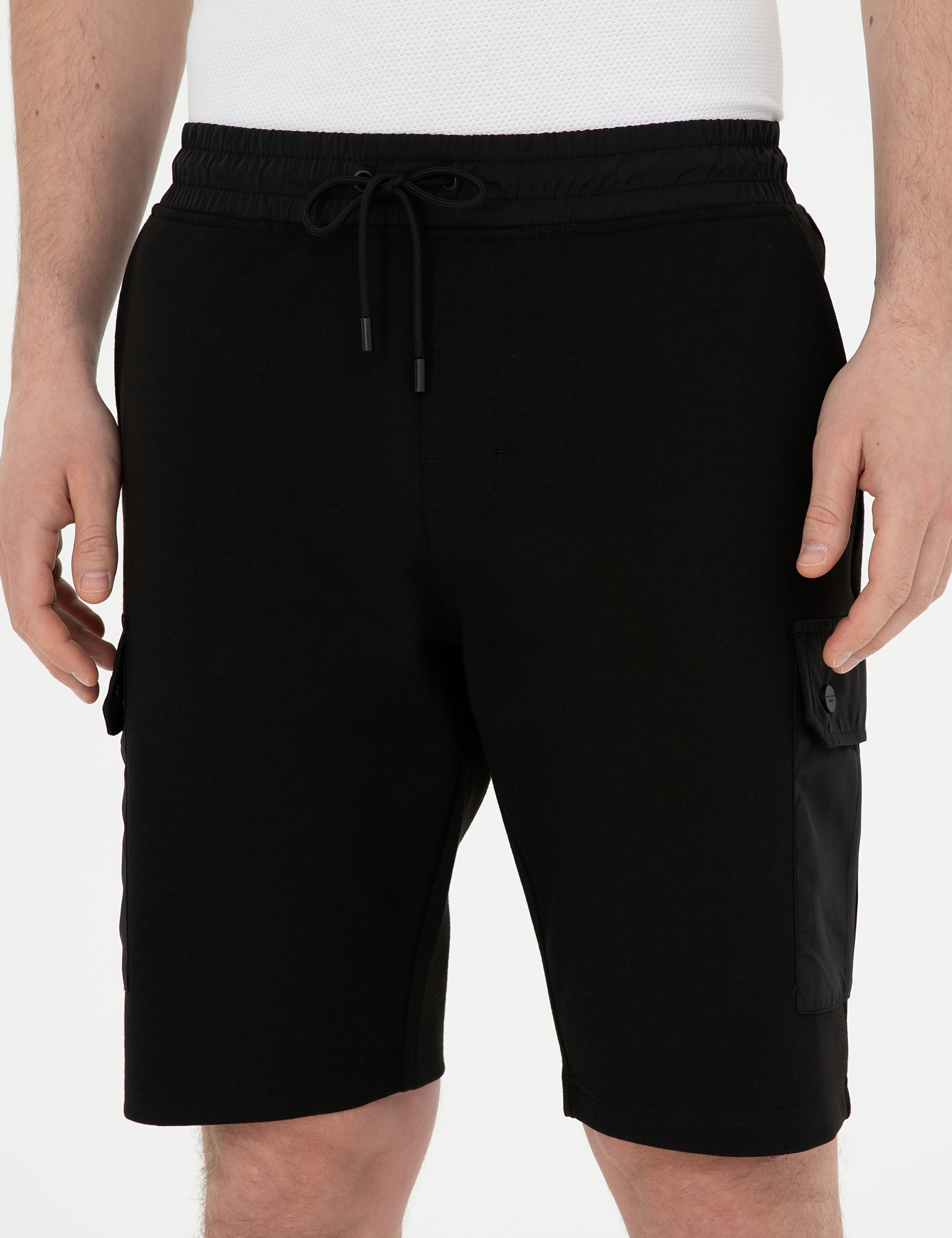 Siyah Regular Fit Örme Şort - Image 6