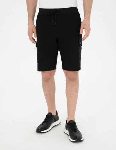 Siyah Regular Fit Örme Şort