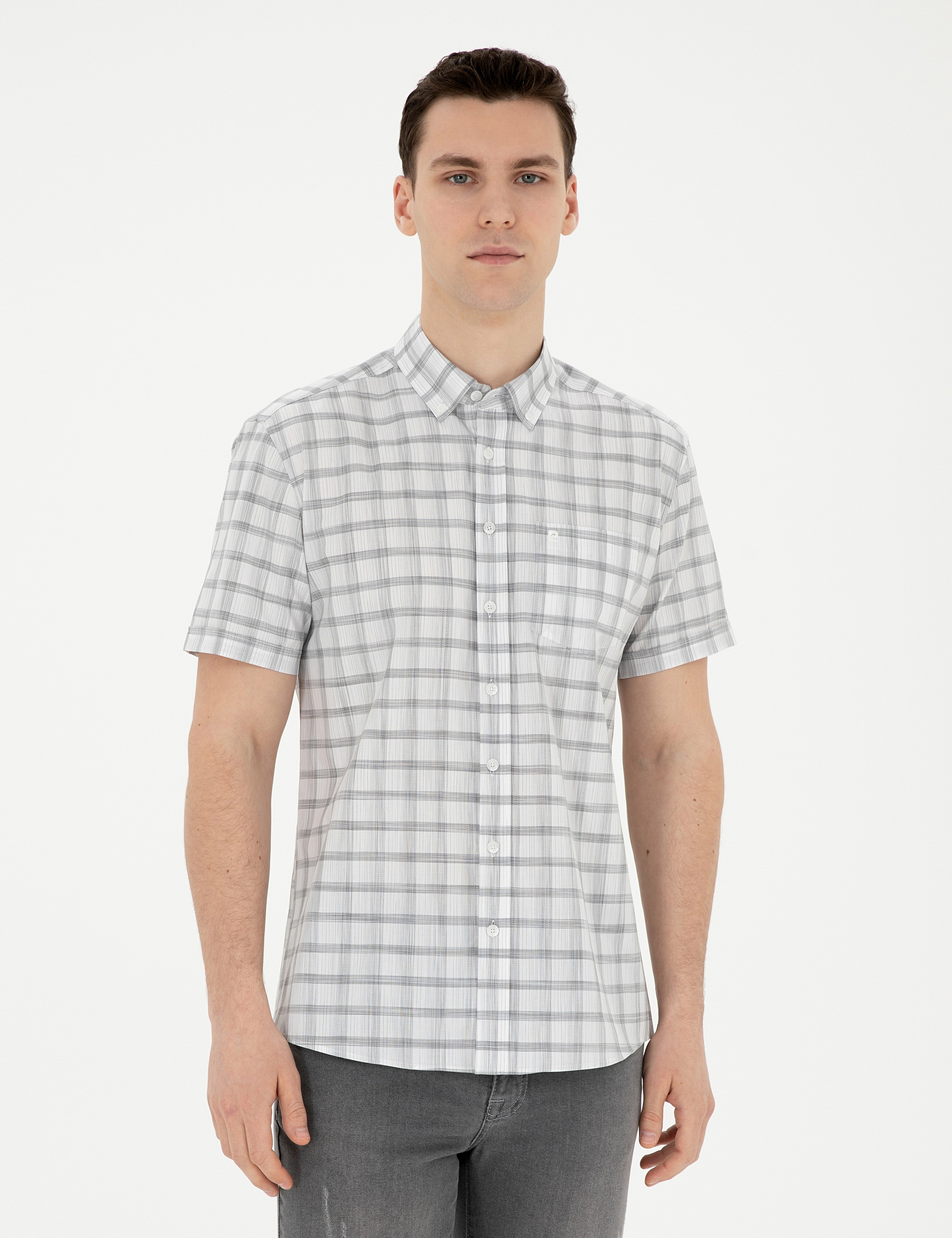 Gri Regular Fit Kısa Kollu Gömlek - Image 1