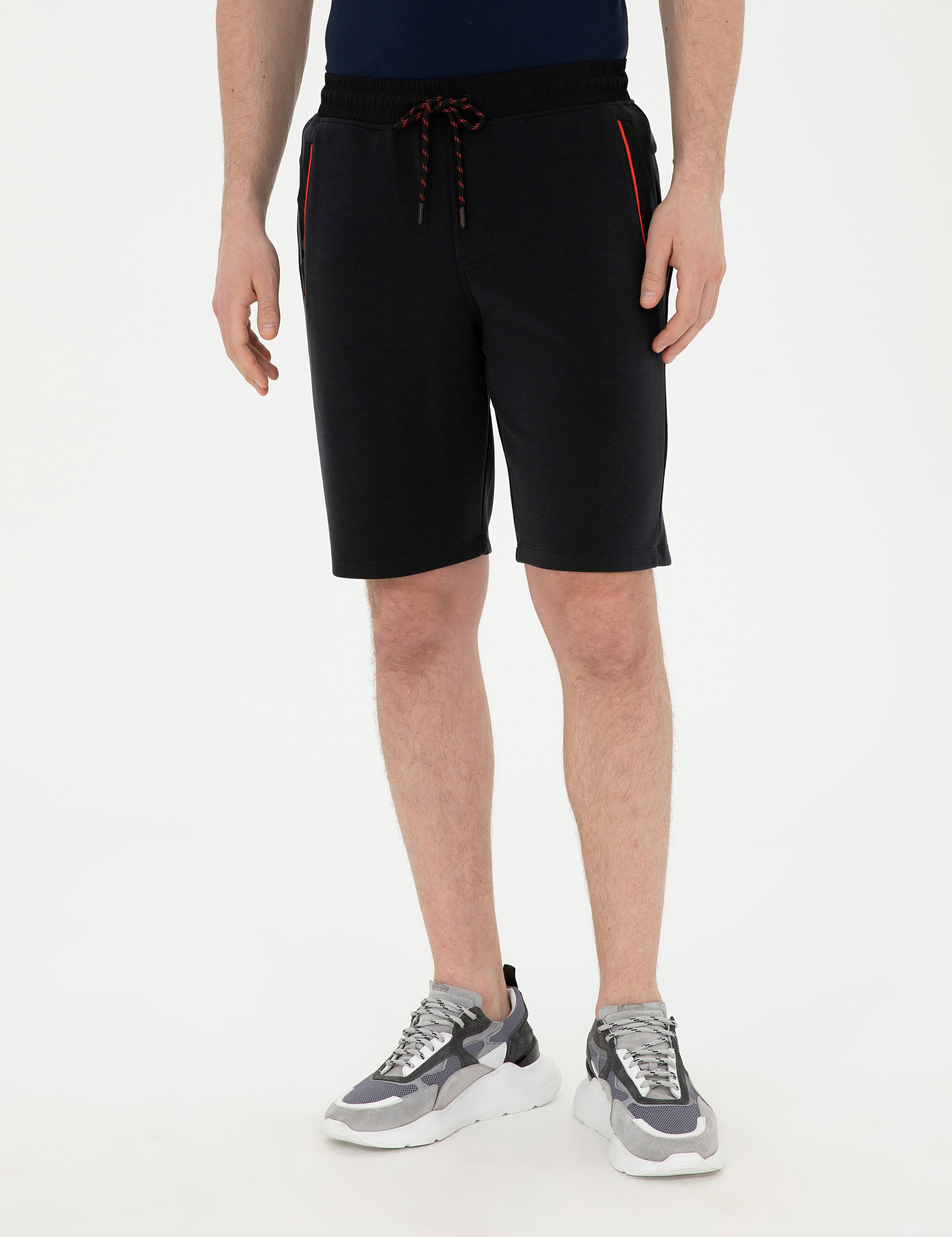 Siyah Slim Fit Örme Şort