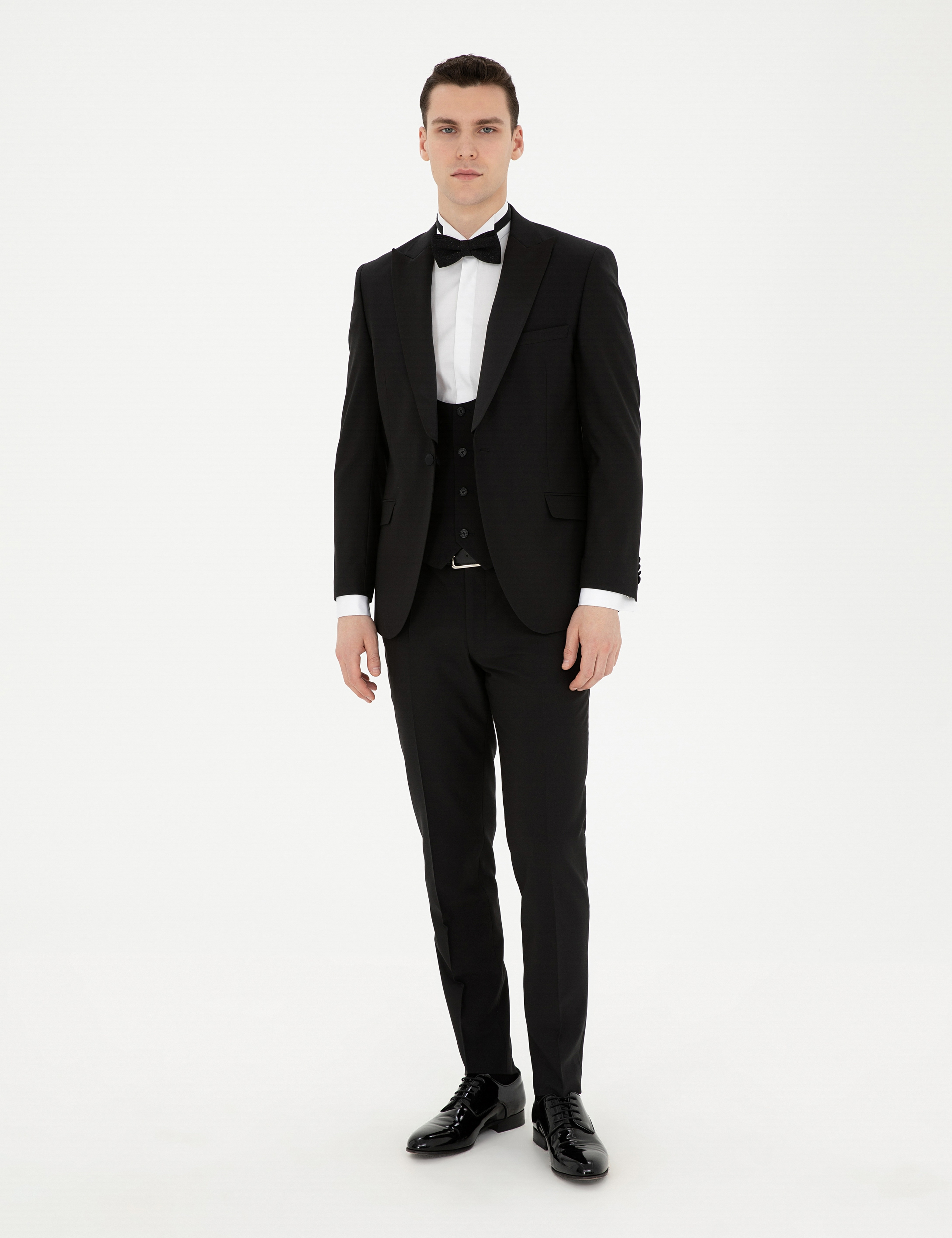 Siyah Ex. Slim Fit Yelekli Smokin - Image 1