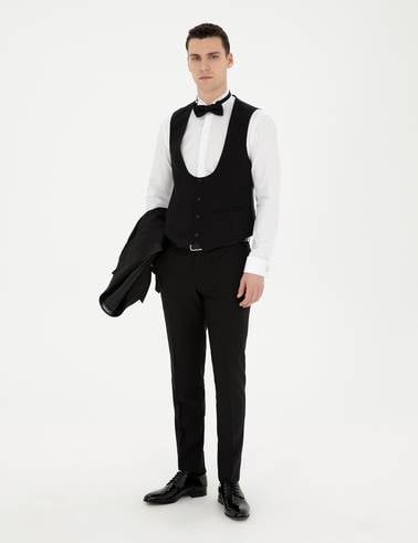 Siyah Ex. Slim Fit Yelekli Smokin