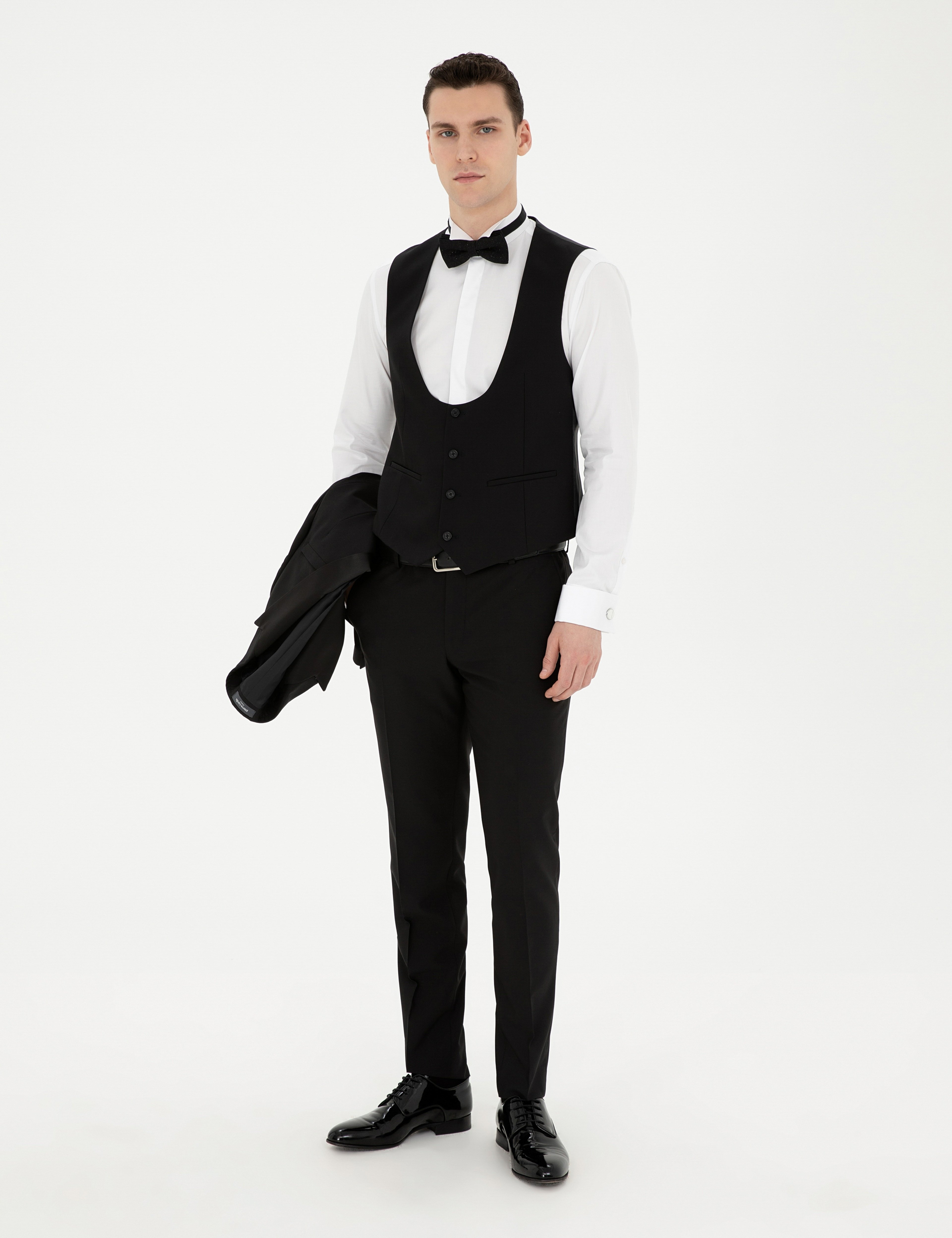 Siyah Ex. Slim Fit Yelekli Smokin - Image 2