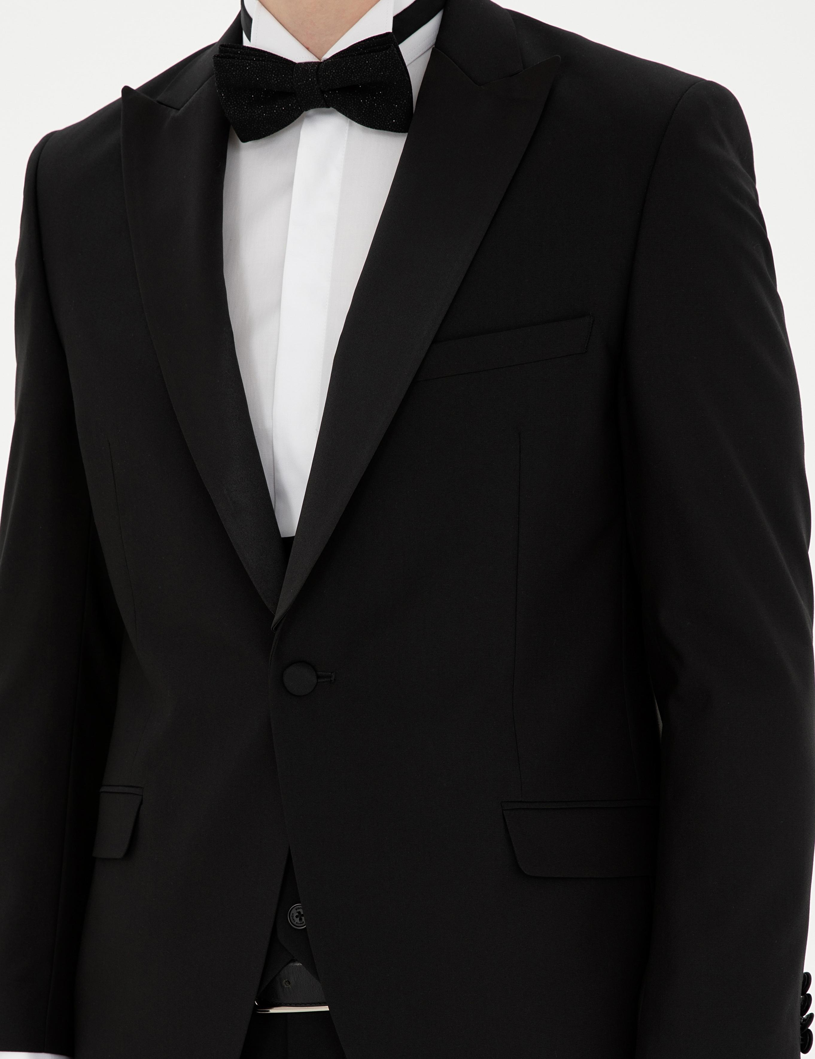 Siyah Ex. Slim Fit Yelekli Smokin