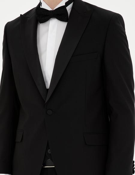 Siyah Ex. Slim Fit Yelekli Smokin - 50288079008