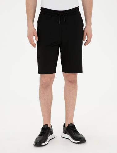 Siyah Regular Fit Örme Şort