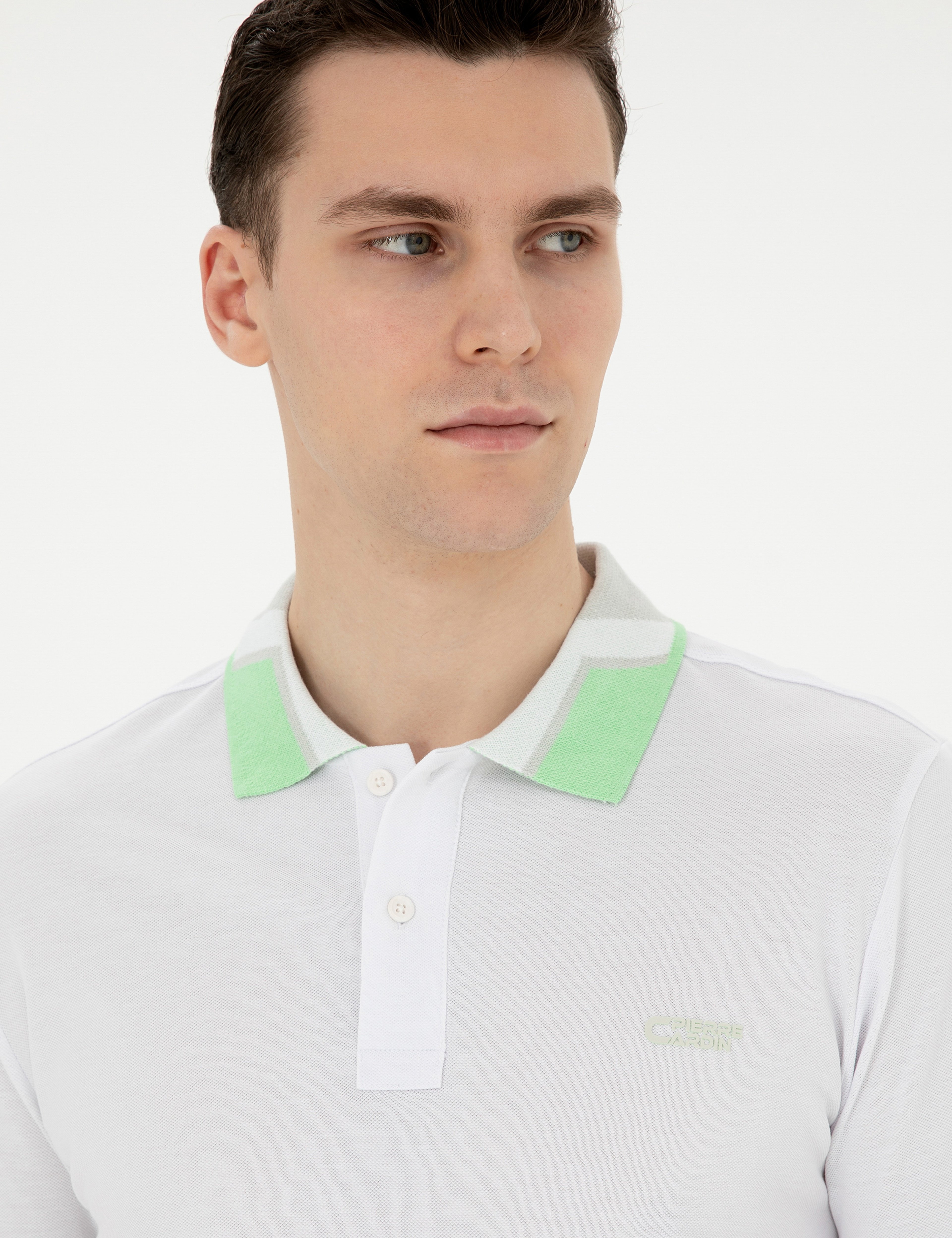 Beyaz Slim Fit %100 Pamuk Düğmeli Polo Yaka Tişört - Image 2