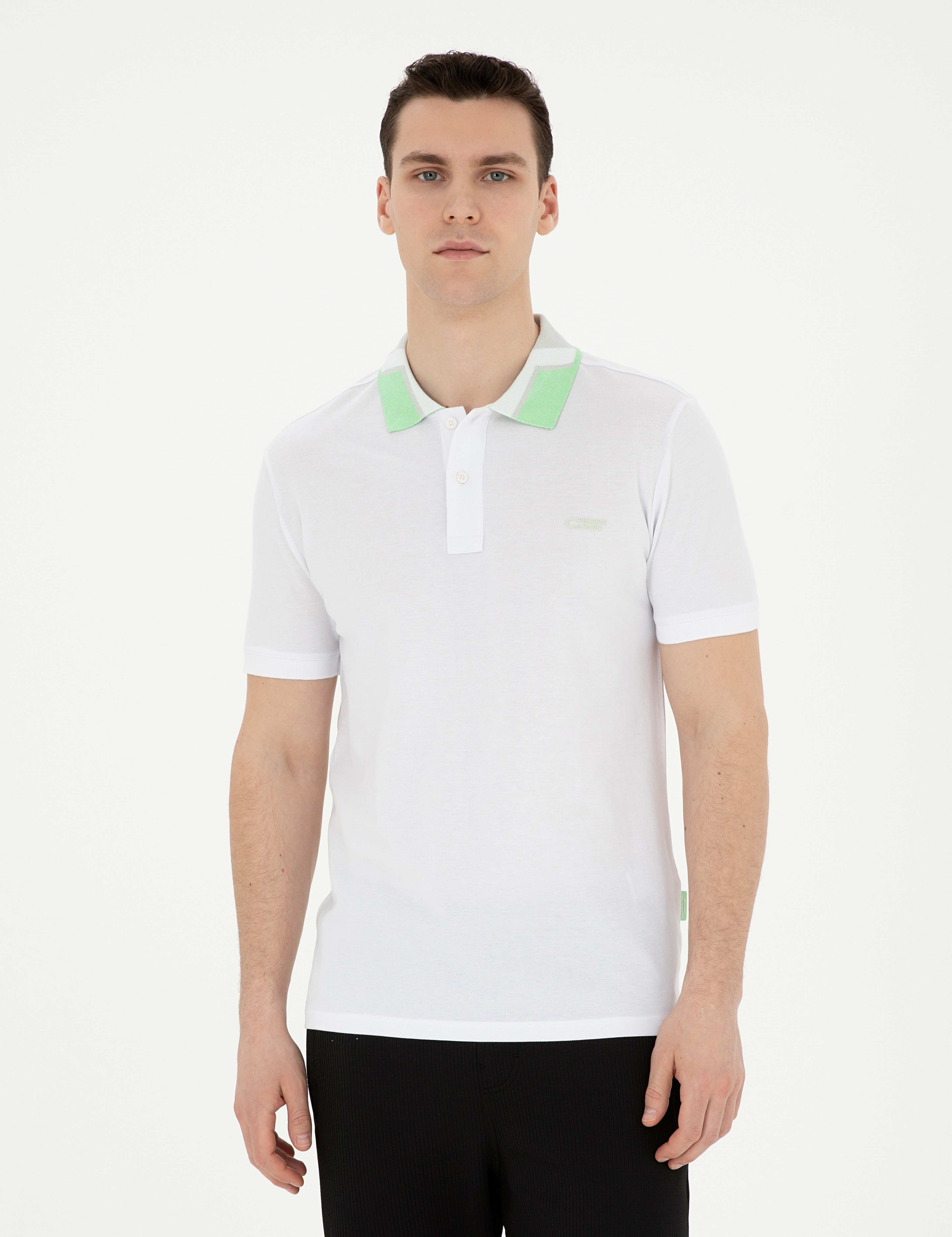 Beyaz Slim Fit %100 Pamuk Düğmeli Polo Yaka Tişört - Image 3