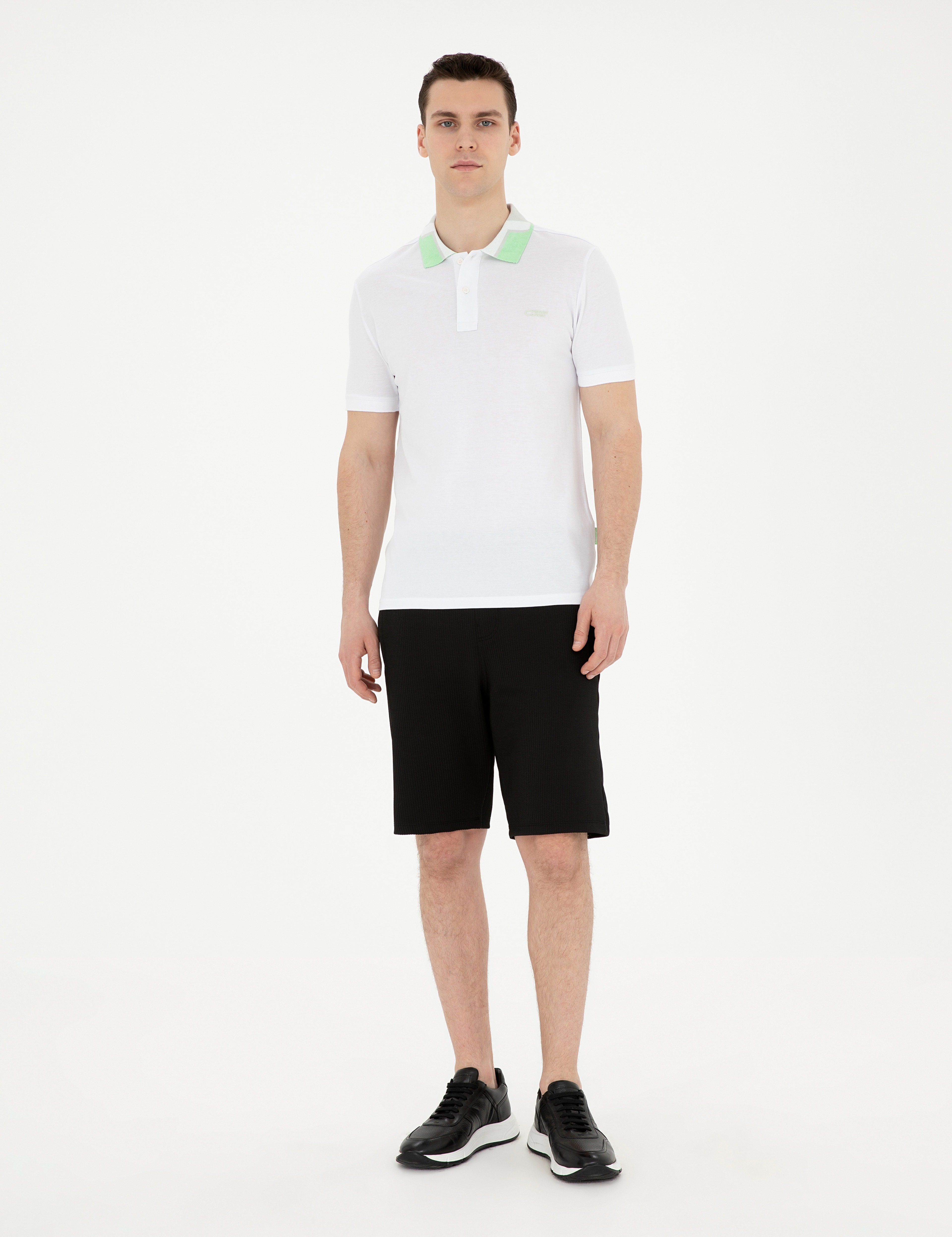 Beyaz Slim Fit %100 Pamuk Düğmeli Polo Yaka Tişört - Image 4