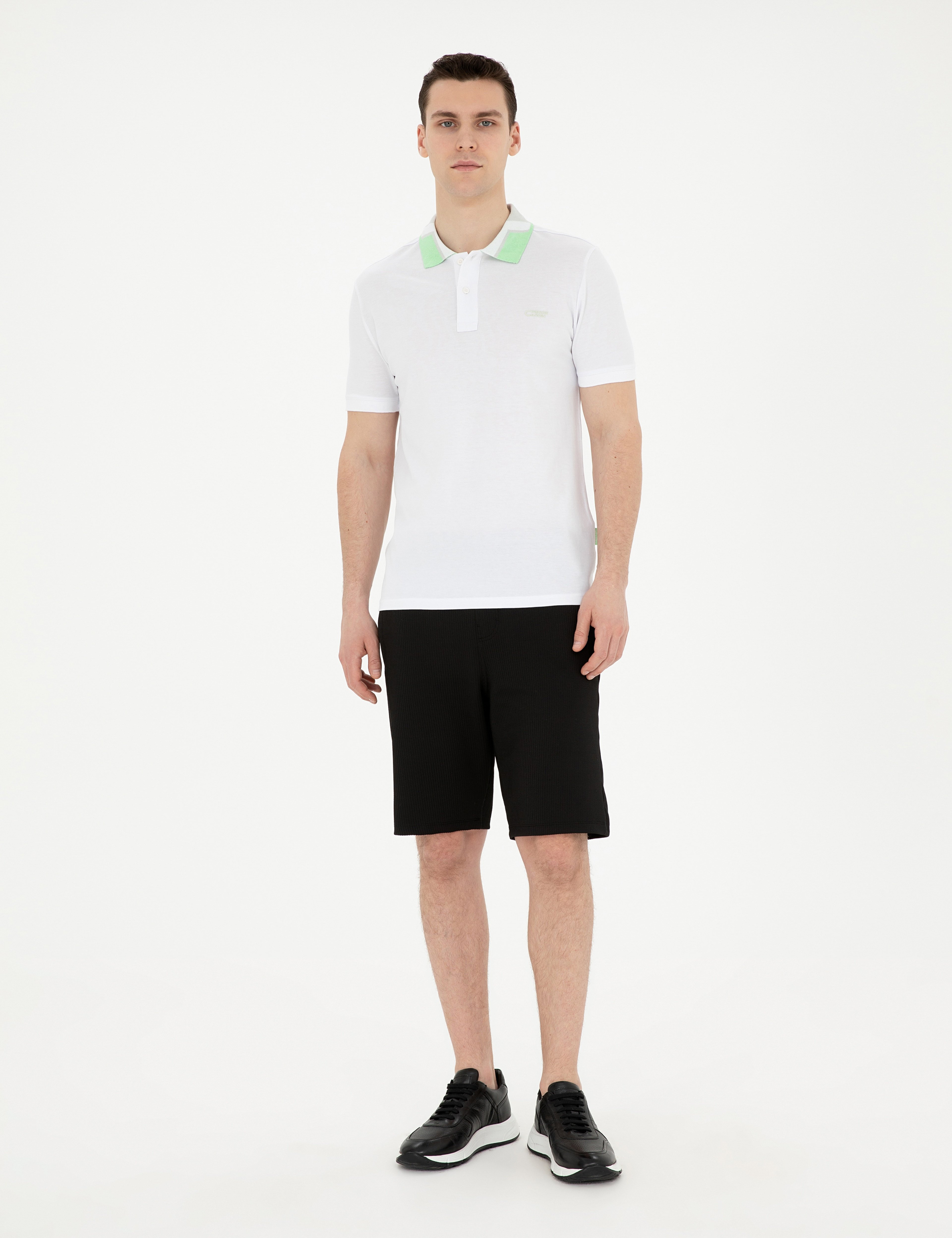 Beyaz Slim Fit %100 Pamuk Düğmeli Polo Yaka Tişört