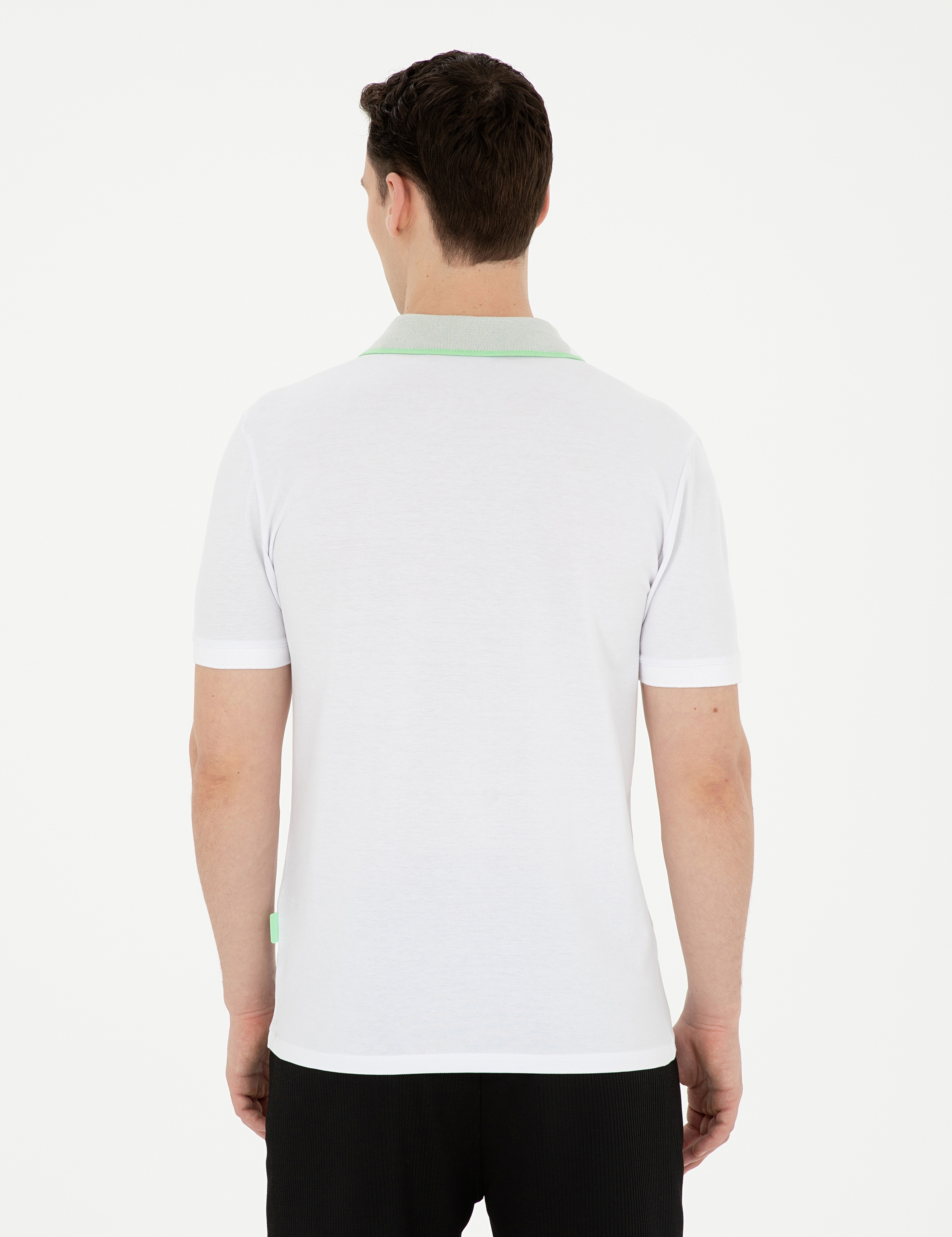 Beyaz Slim Fit %100 Pamuk Düğmeli Polo Yaka Tişört - Image 5