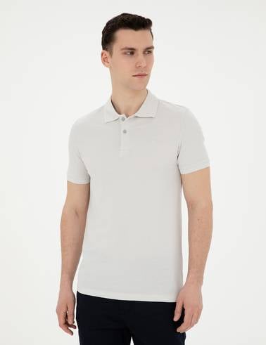 Açık Gri Slim Fit %100 Pamuk Polo Yaka Basic Tişört