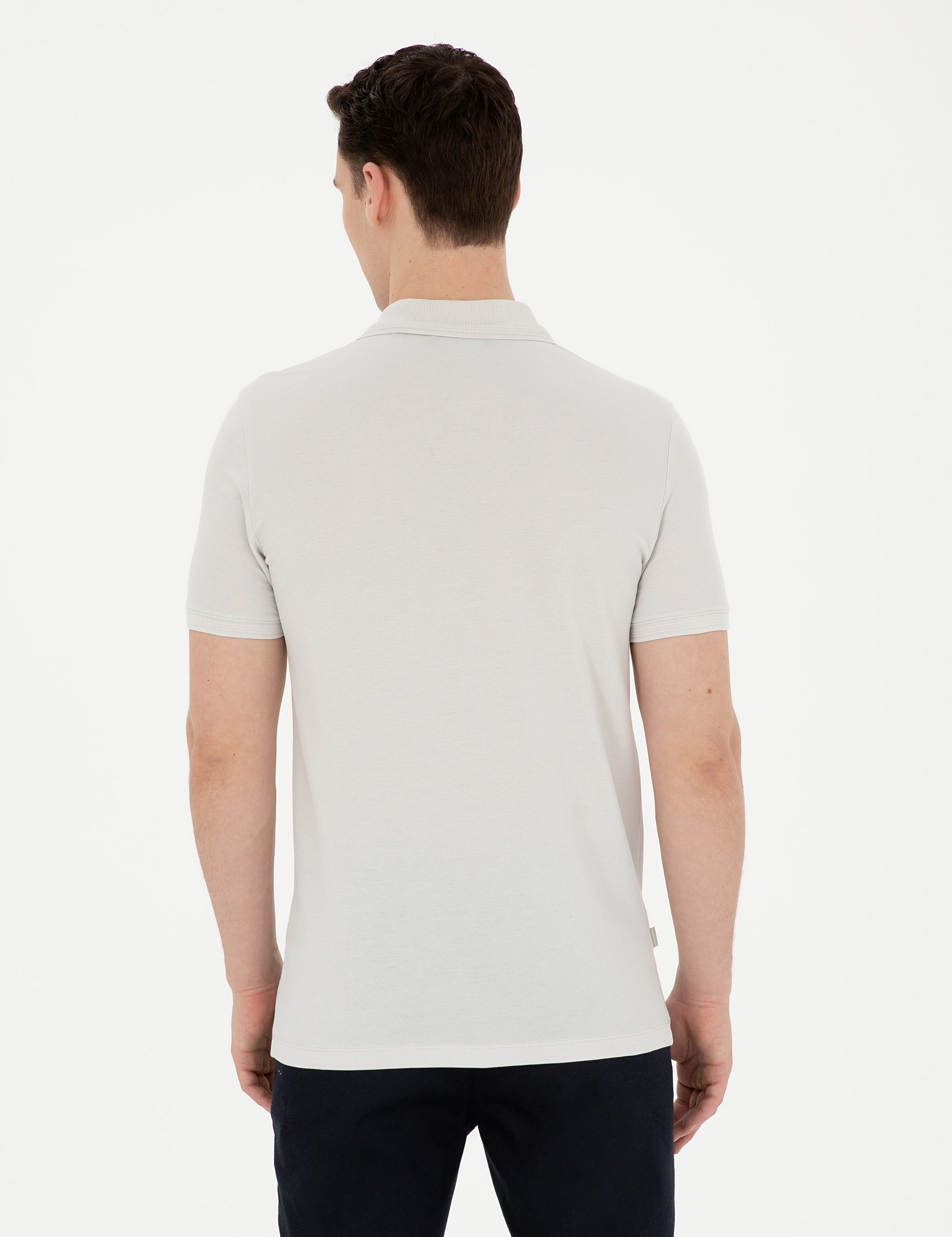 Açık Gri Slim Fit %100 Pamuk Polo Yaka Basic Tişört - Image 5