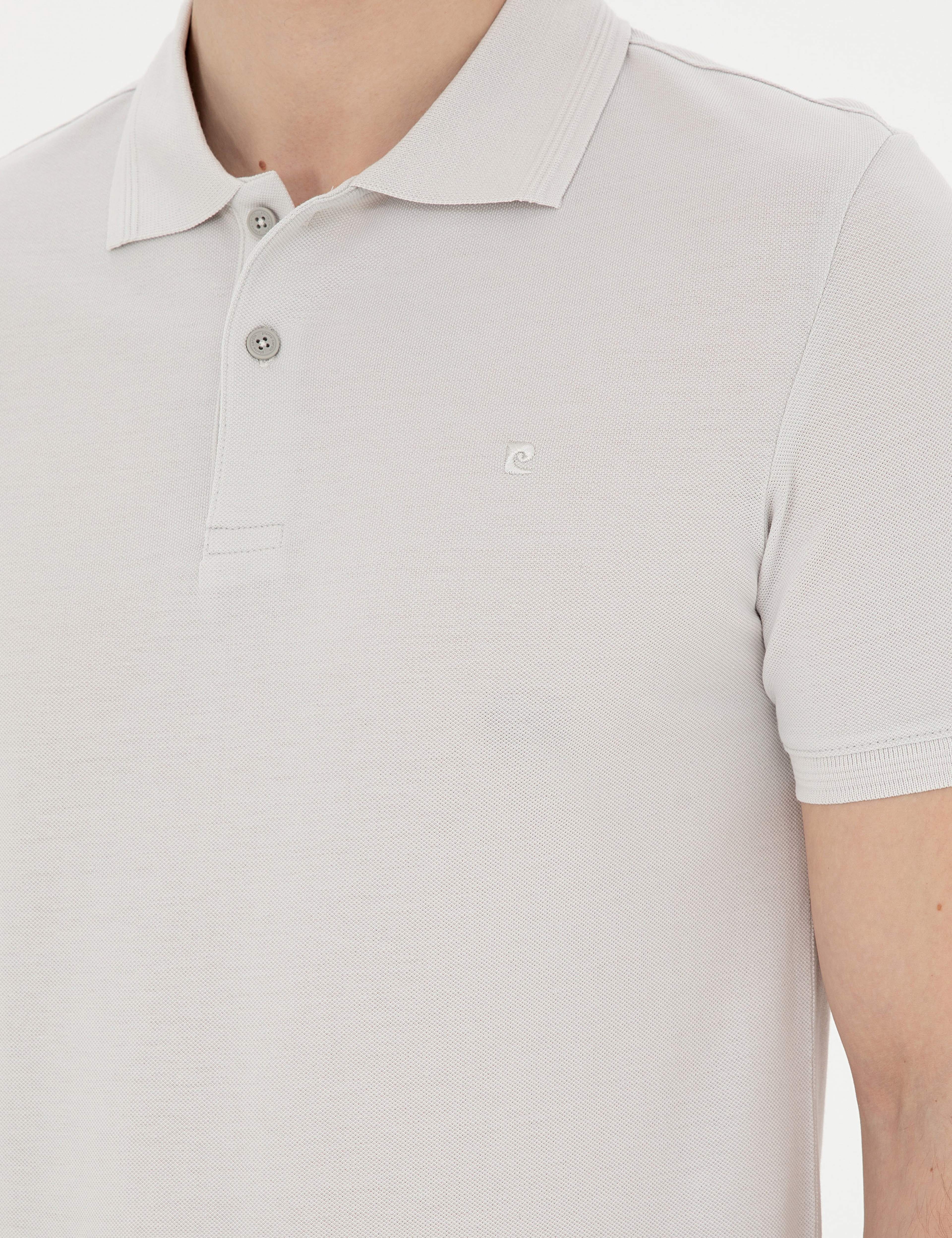 Açık Gri Slim Fit %100 Pamuk Polo Yaka Basic Tişört - Image 7