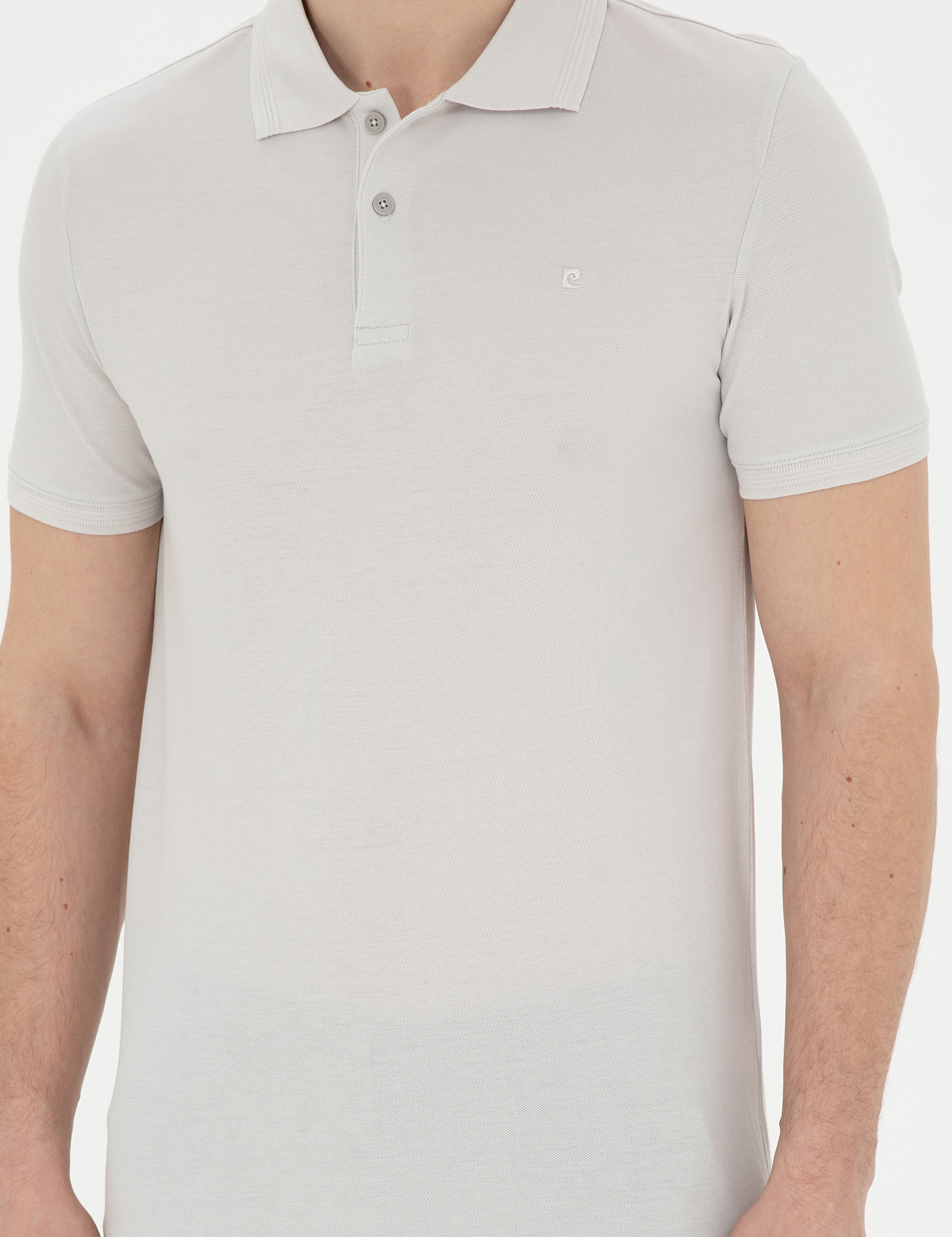 Açık Gri Slim Fit %100 Pamuk Polo Yaka Basic Tişört