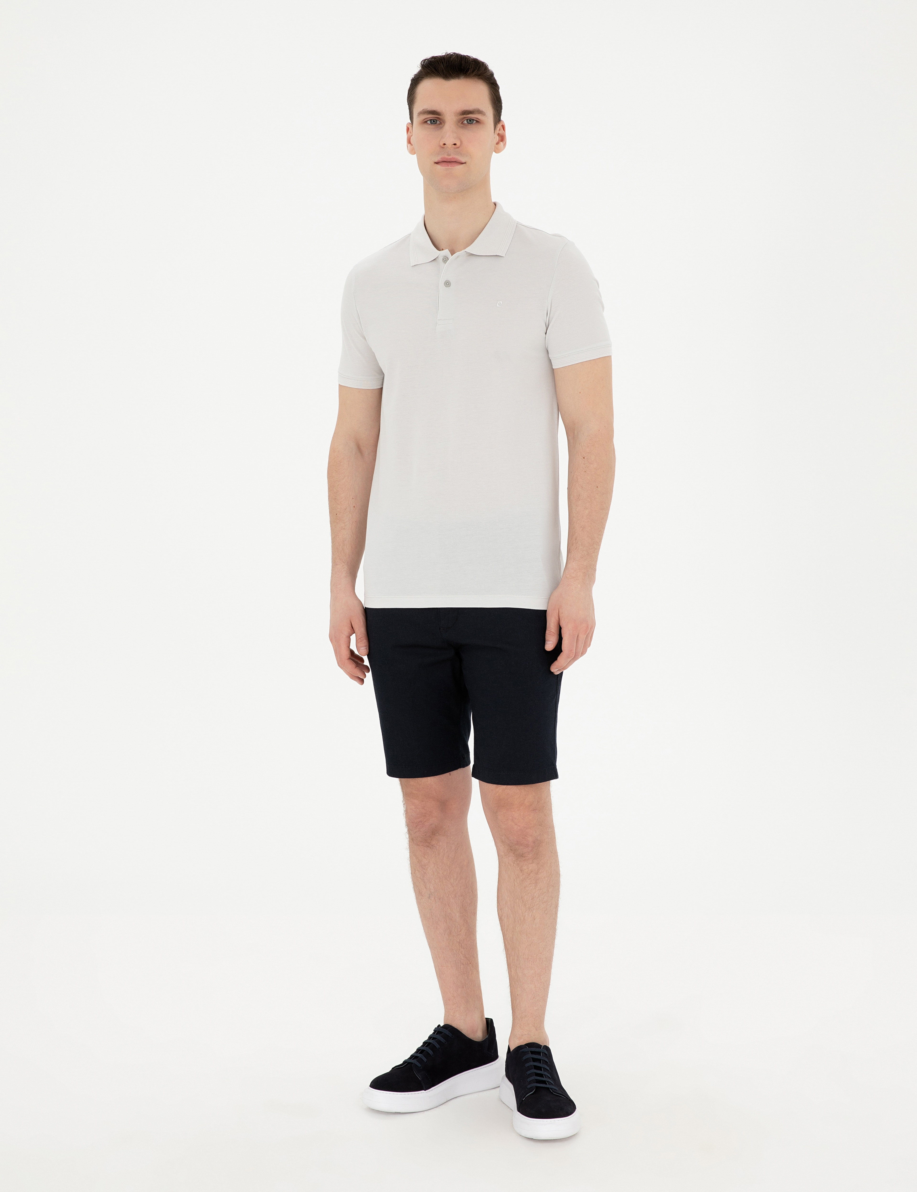 Açık Gri Slim Fit %100 Pamuk Polo Yaka Basic Tişört - Image 4