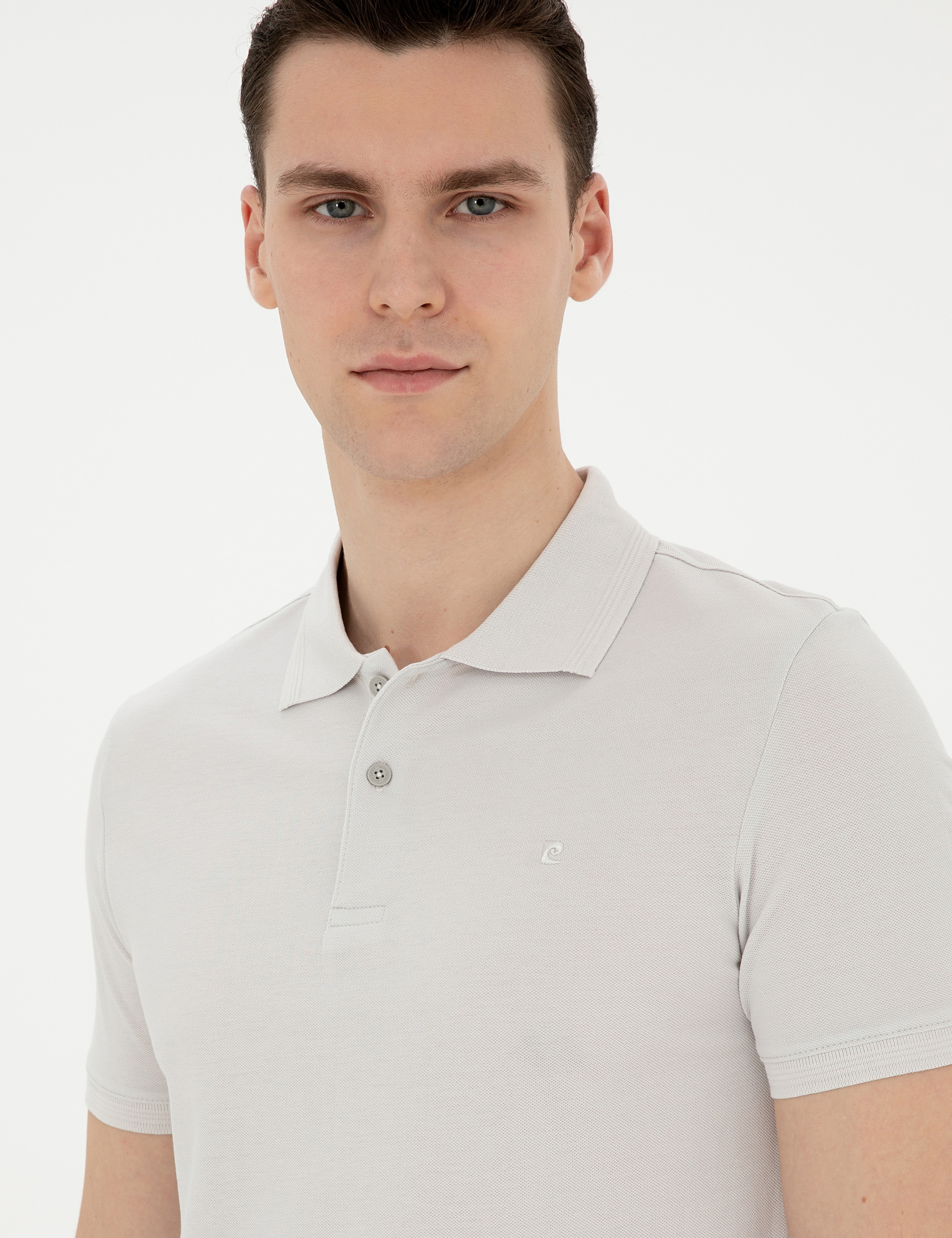 Açık Gri Slim Fit %100 Pamuk Polo Yaka Basic Tişört