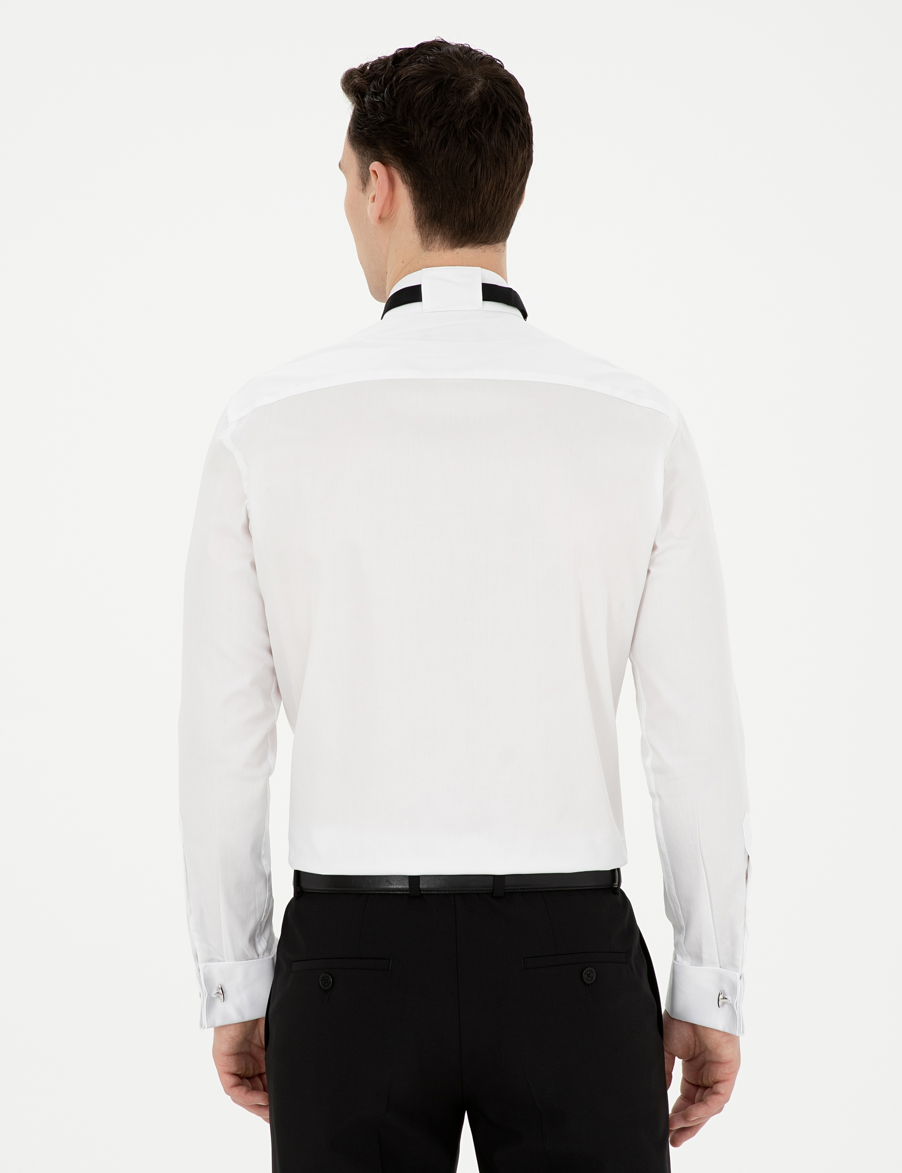 Beyaz Slim Fit Smokin Gömlek - Image 5