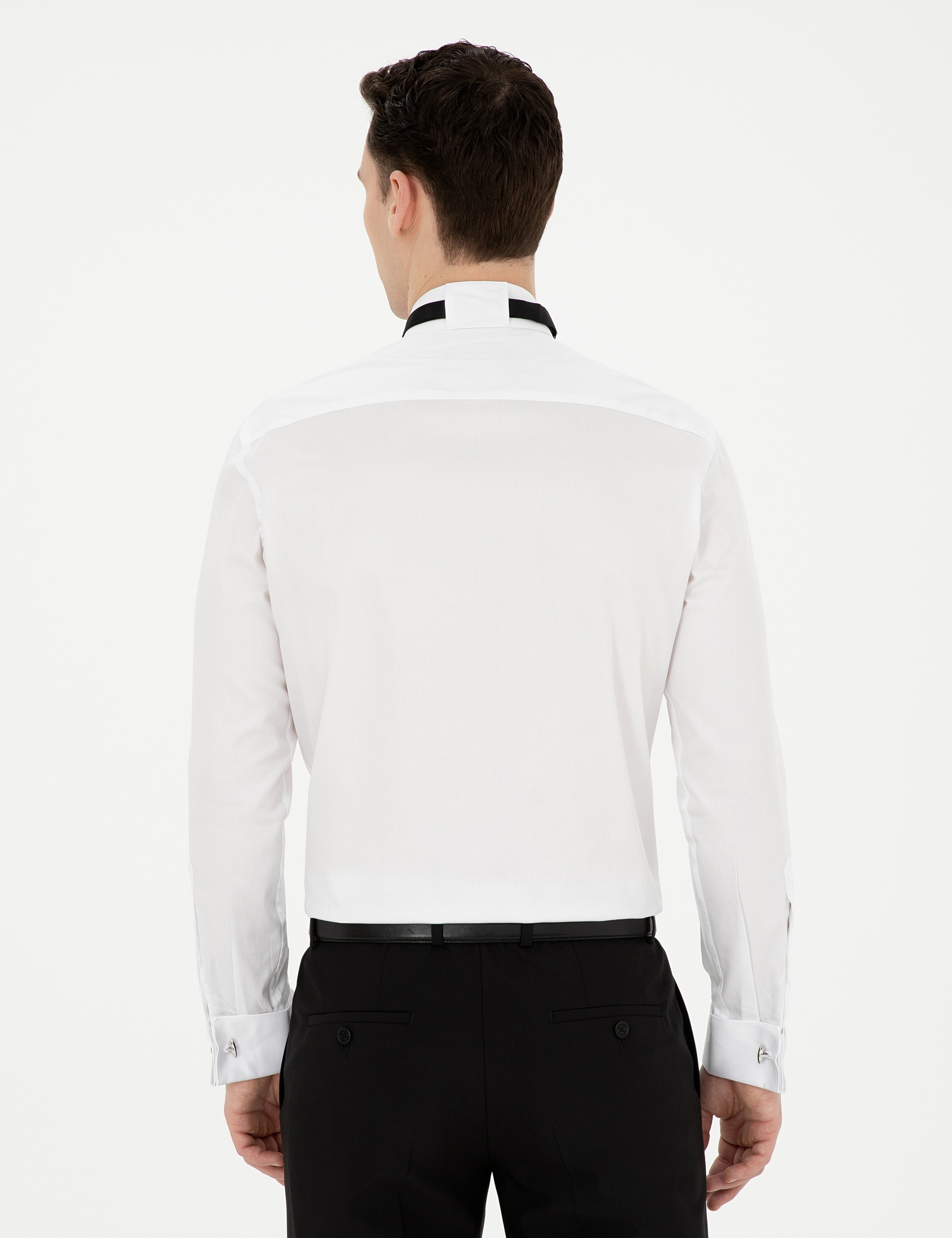 Beyaz Slim Fit Smokin Gömlek