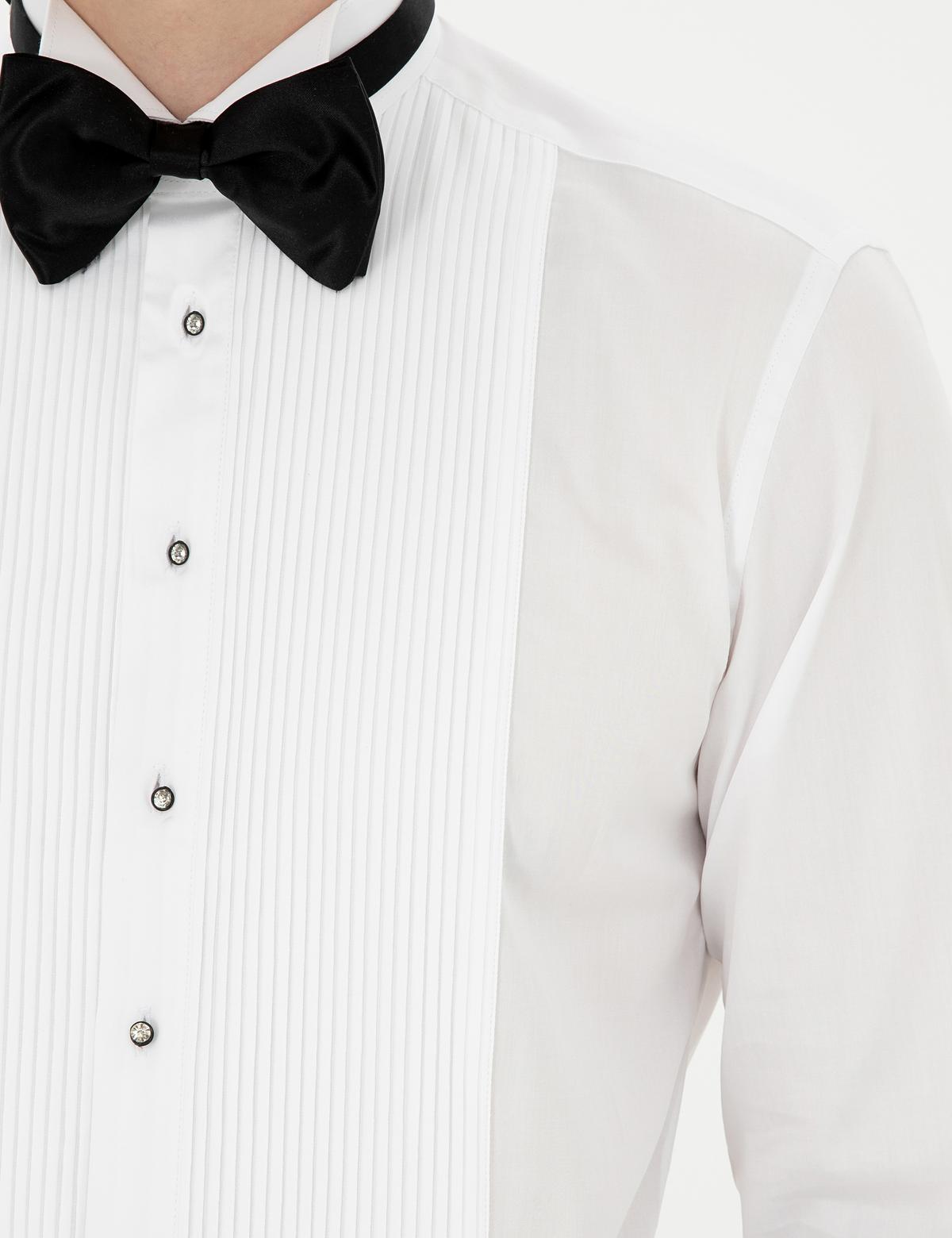 Beyaz Slim Fit Smokin Gömlek - 50286242009